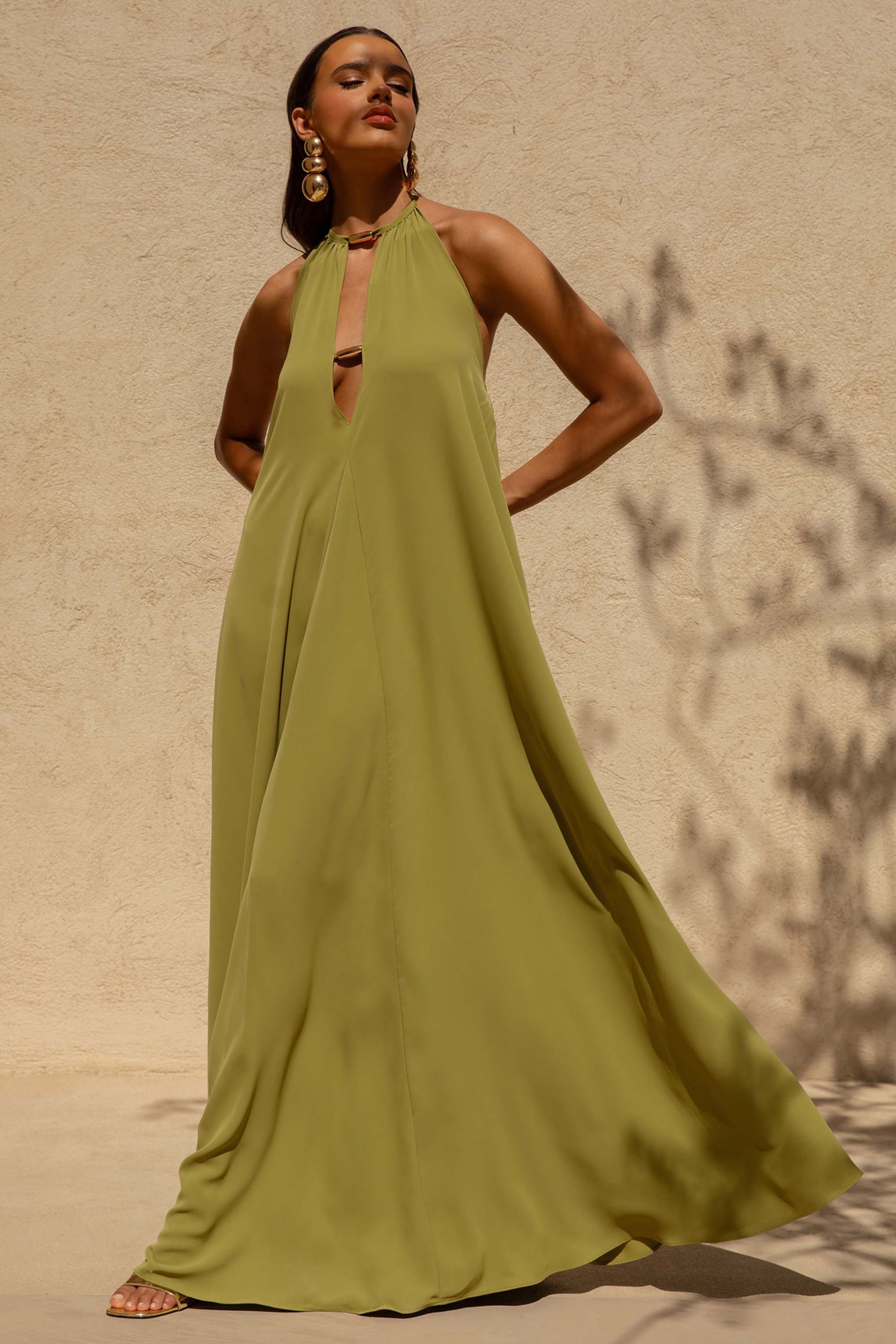 Zyon | Green High-Neck Maxi Dress with Cut-Out Details – Club L