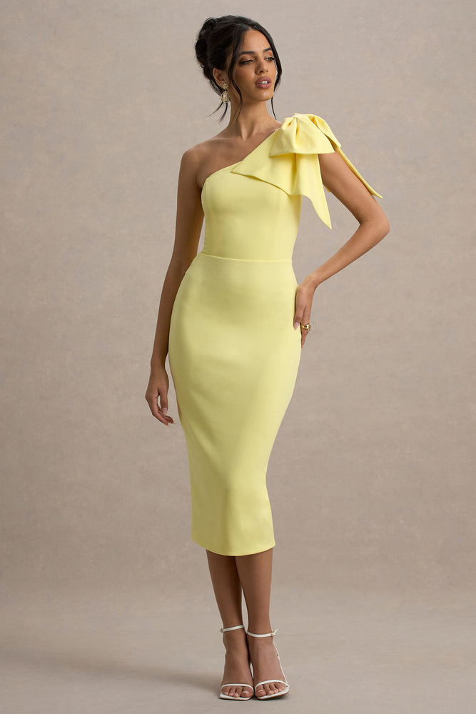 Ambretta Lemon One-Shoulder Midi Dress With Bow – Club L London