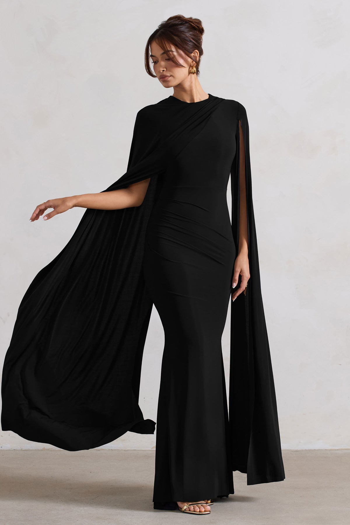 Magdelena Black Asymmetric Cape Maxi Dress Club L London - USA Magdelena Black Asymmetric Cape Maxi Dress Club L London - USA