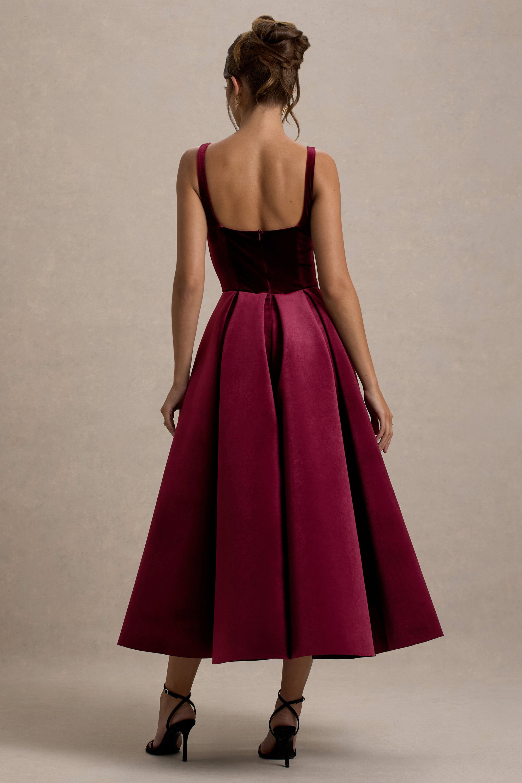 oasis red velvet pleated dress Oasis Women's Lace Puff Sleeve Pleated Midi Dress