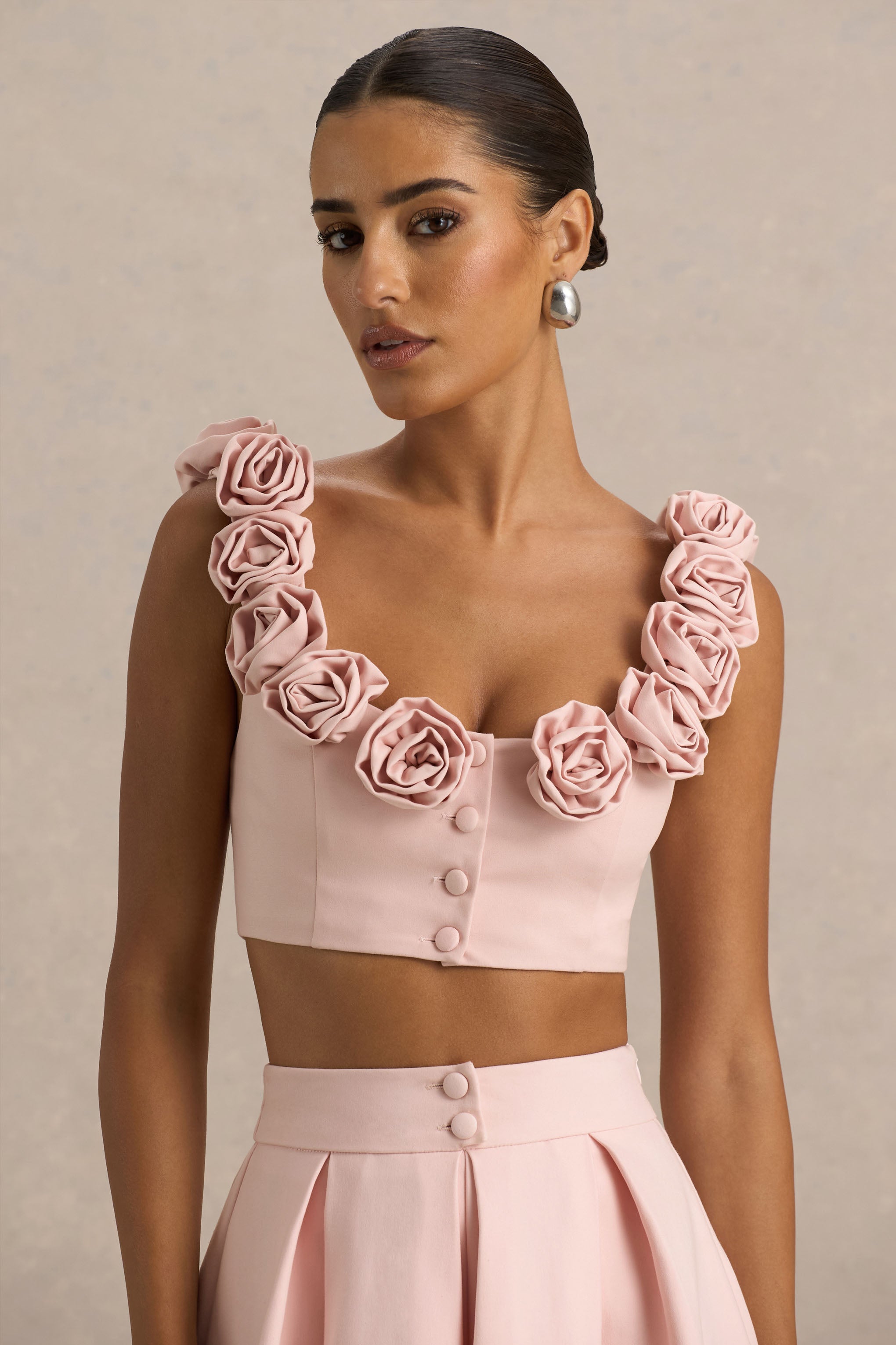 Blade | Baby Pink Scoop-Neck Crop Top With Corsage Details – Club