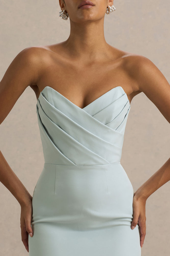 Fierce Light Blue Asymmetric Ruched Maxi Dress – Club L