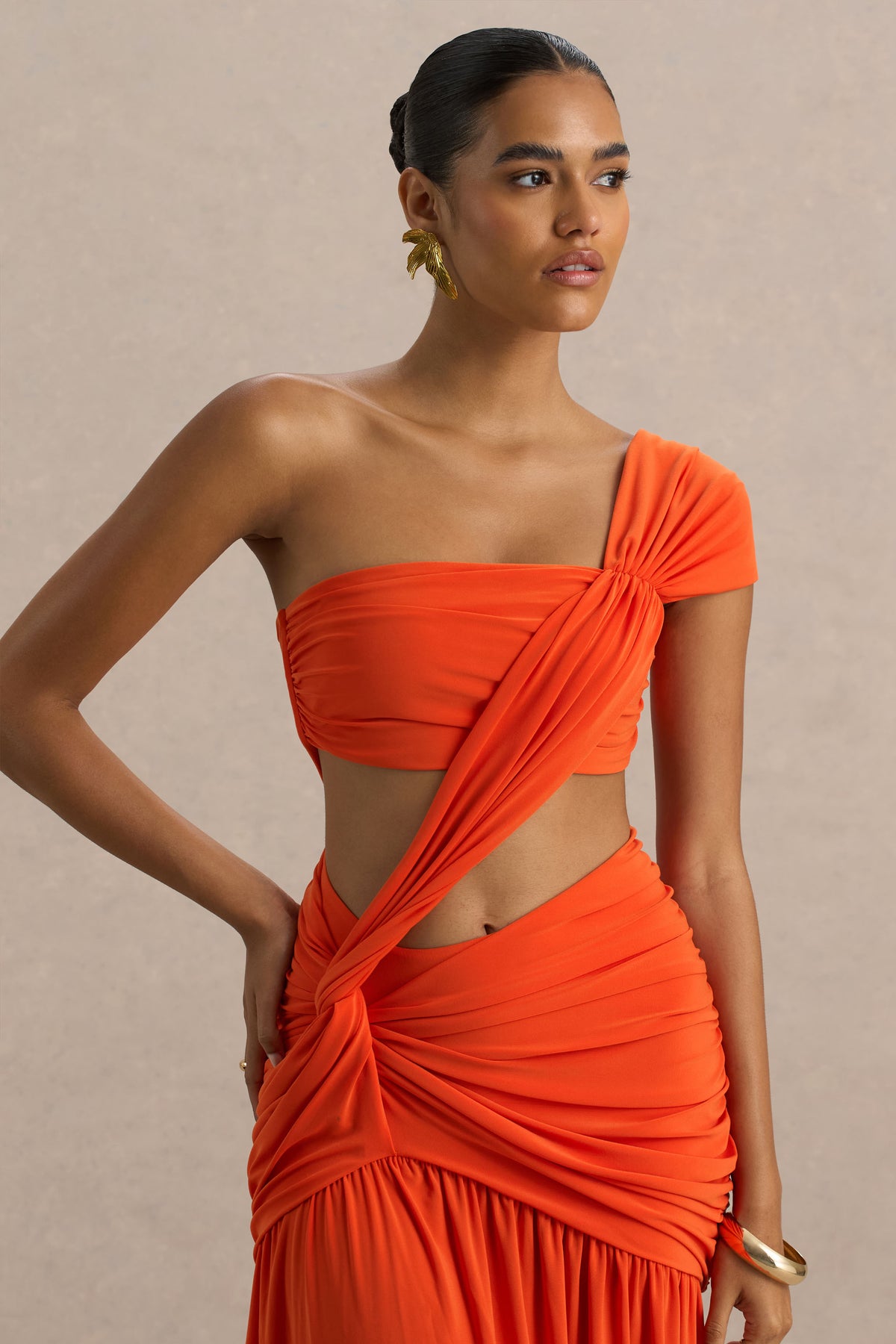 Cadiz | Orange Asymmetric Maxi Dress With Cut-Out Detail and Open-Back - UK 14 Orange Cadiz | Orange Asymmetric Maxi Dress With Cut-Out Detail and Open-Back - UK 14 Orange