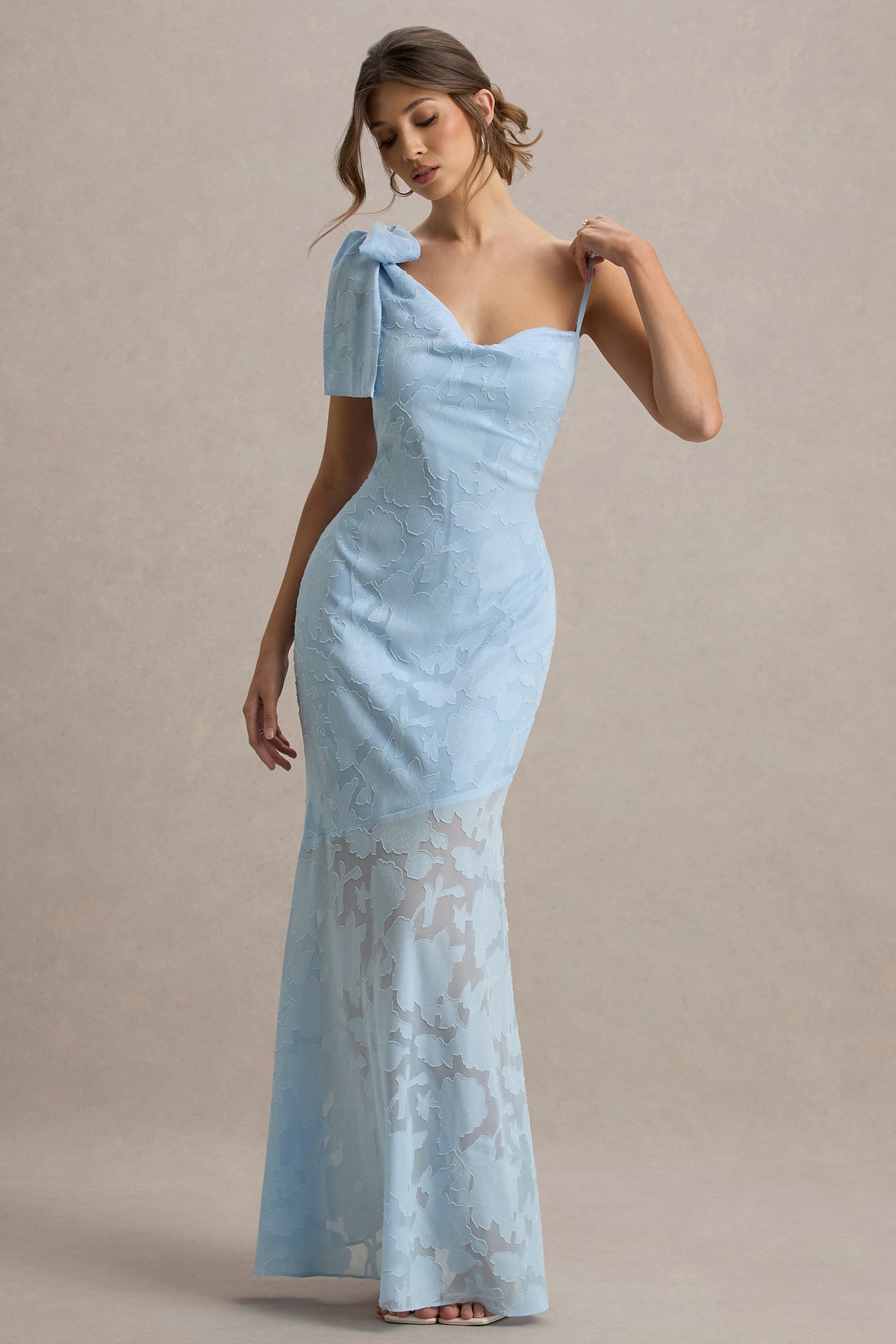 Chyna Light Blue Cowl-Neck Maxi Dress With Bow Strap Club L London - USA Chyna Light Blue Cowl-Neck Maxi Dress With Bow Strap Club L London - USA