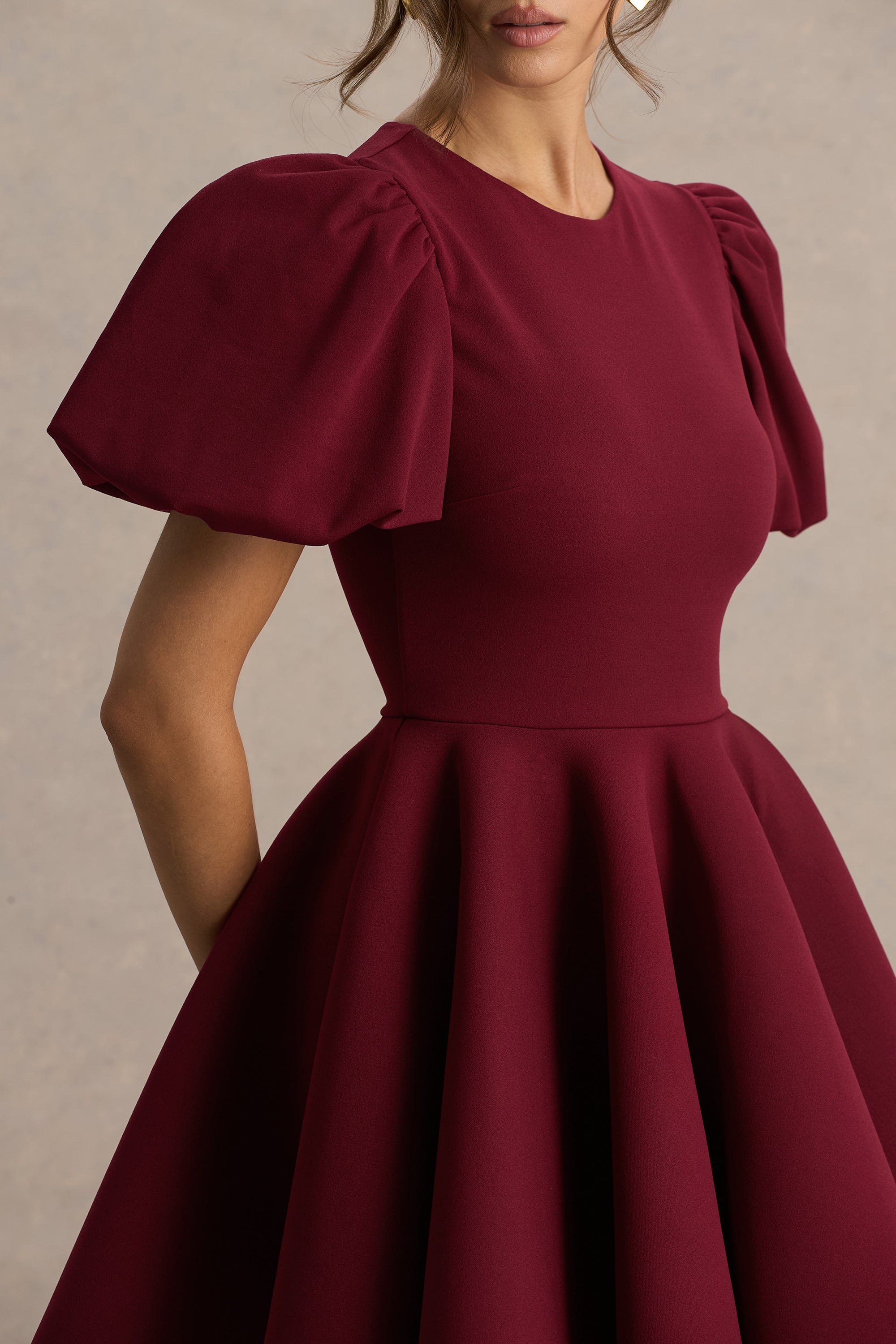burgundy skater dress with sleeves Arusha Closet London Burgundy Skater Dress