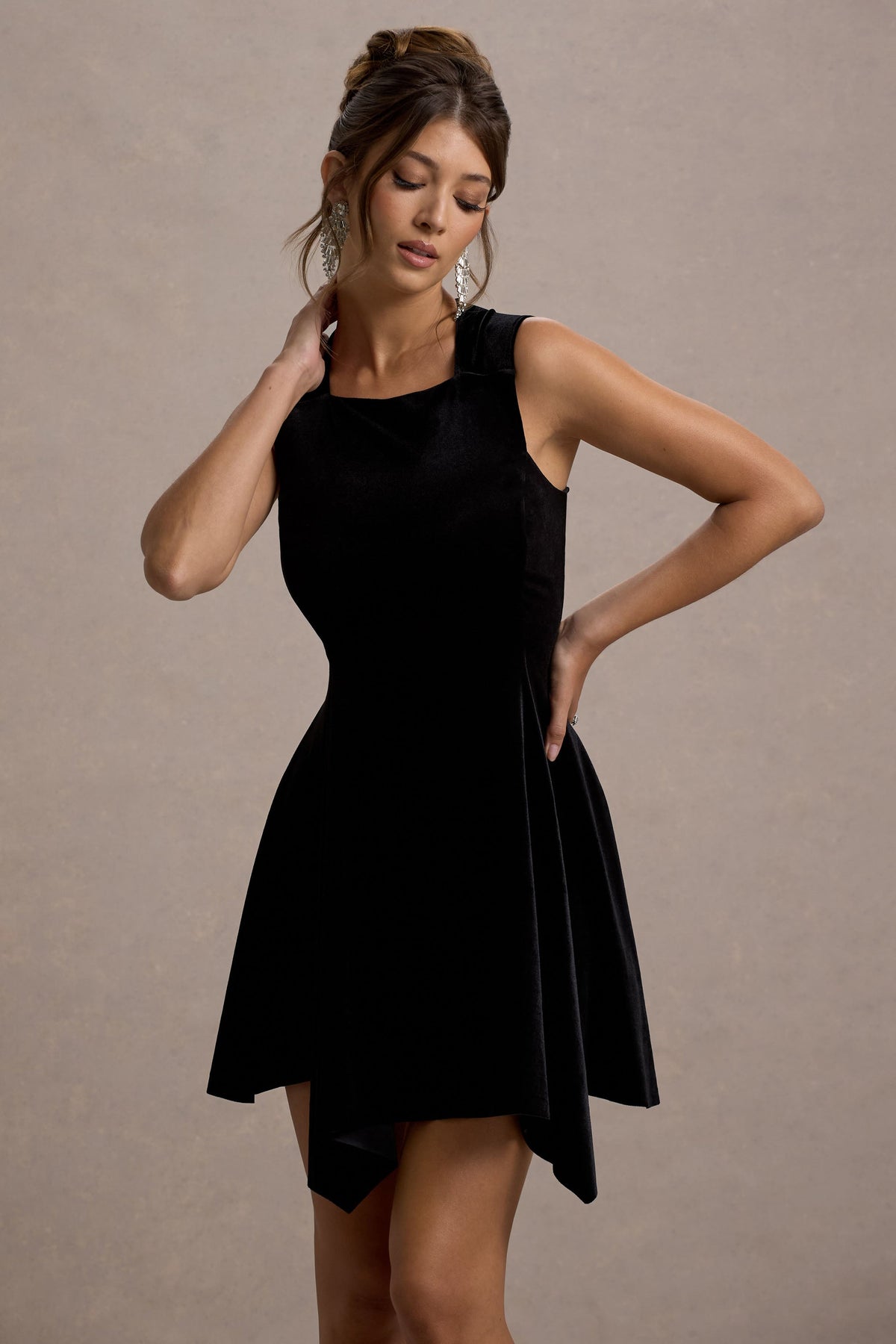 Baker | Black Velvet Draped-Hem Mini Dress - UK 8 Black Baker | Black Velvet Draped-Hem Mini Dress - UK 8 Black