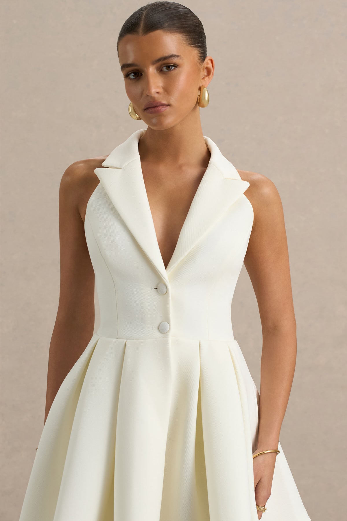 Kyla | White Plunge-Neck Mini Dress - UK 8 White Kyla | White Plunge-Neck Mini Dress - UK 8 White