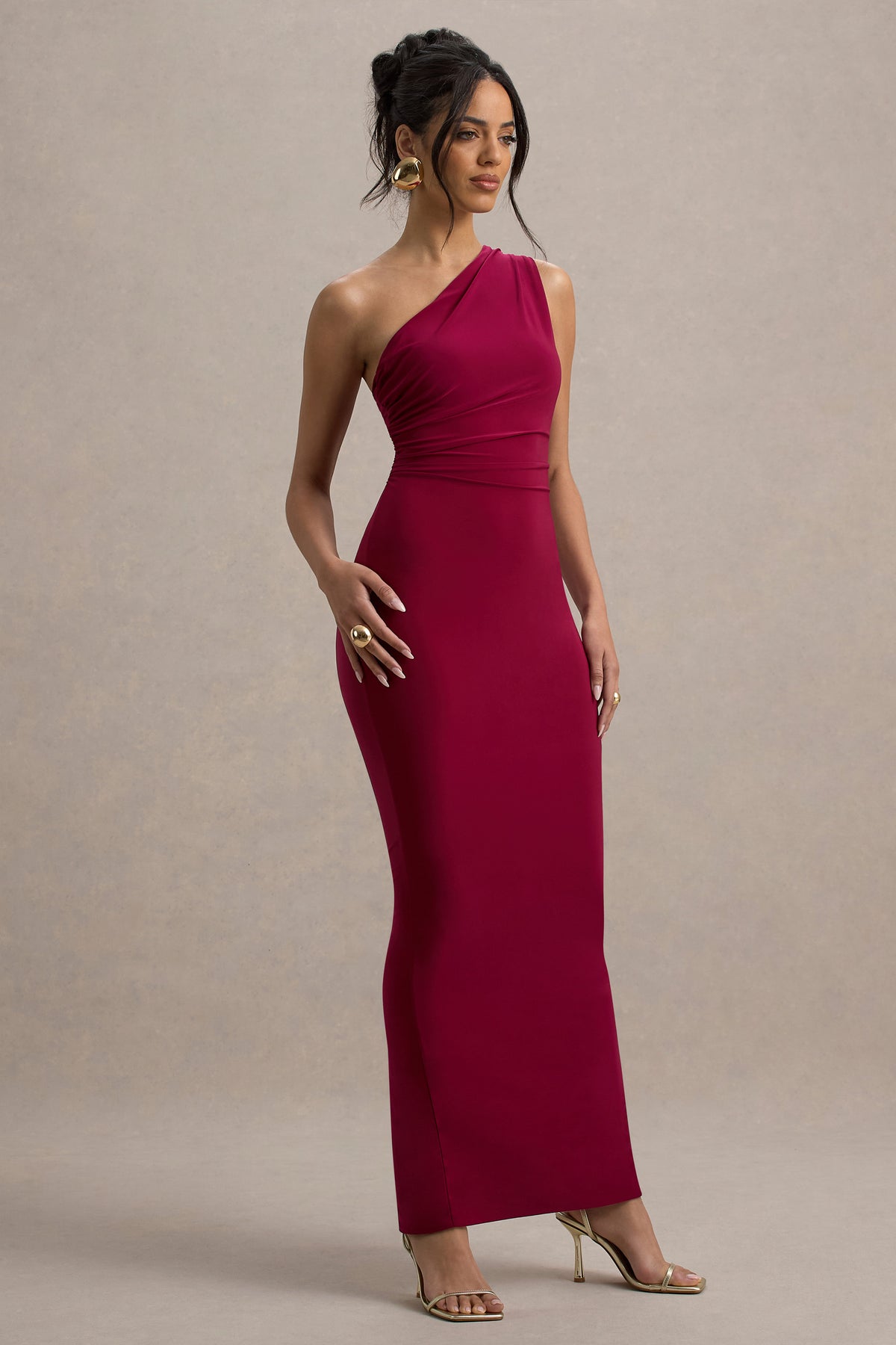 Venetia Burgundy One-Shoulder Tie-Back Maxi Dress Club L London - USA Venetia Burgundy One-Shoulder Tie-Back Maxi Dress Club L London - USA
