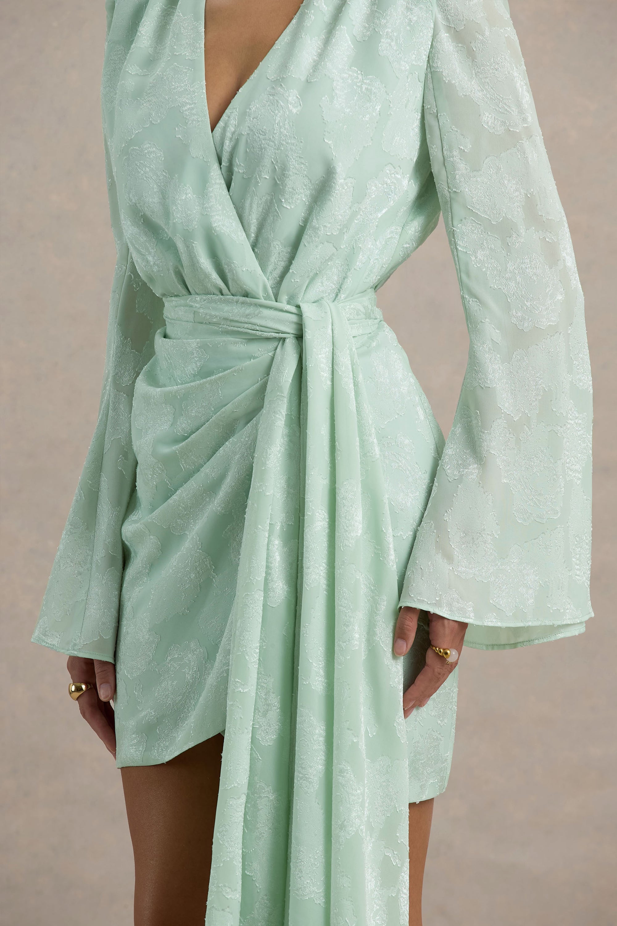 Doreen | Mint Long-Sleeve Wrap Mini Dress – Club L London