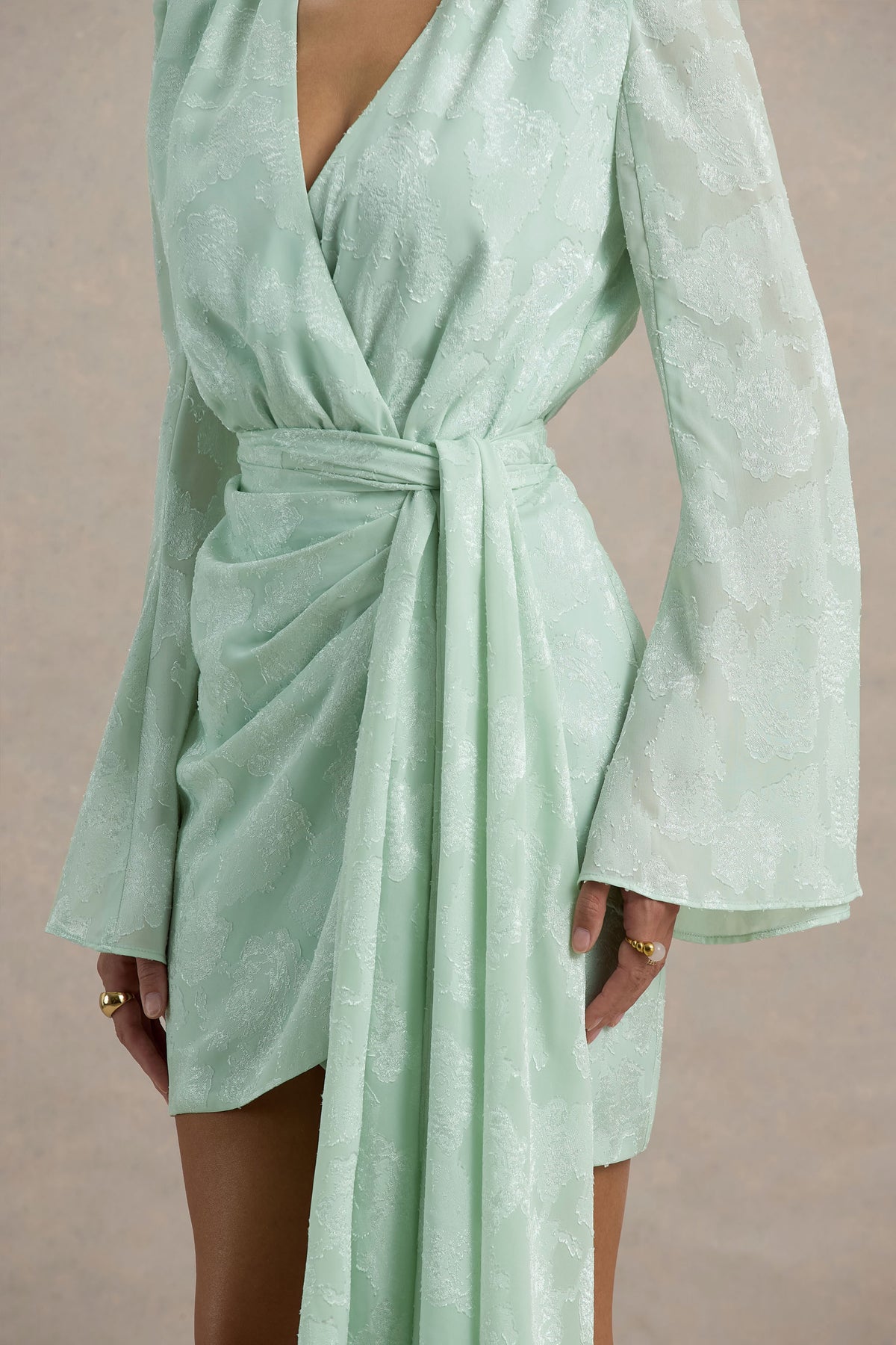 Doreen Mint Long-Sleeve Wrap Mini Dress Club L London - USA Doreen Mint Long-Sleeve Wrap Mini Dress Club L London - USA