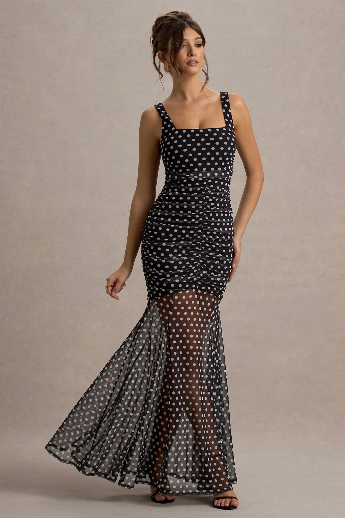 Galaxia | Black & White Polka Dot Maxi Dress With Mesh Skirt - UK 10 Black AND White POLKADOT Galaxia | Black & White Polka Dot Maxi Dress With Mesh Skirt - UK 10 Black AND White POLKADOT