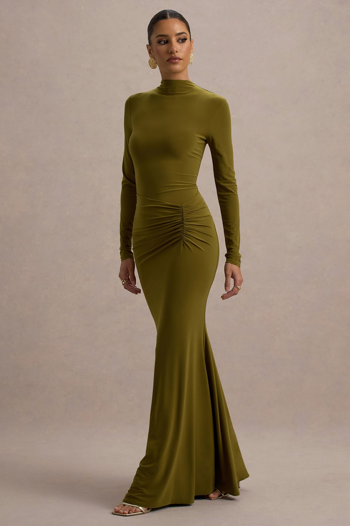 Reid Green Long-Sleeve Gathered Maxi Dress Club L London - USA Reid Green Long-Sleeve Gathered Maxi Dress Club L London - USA