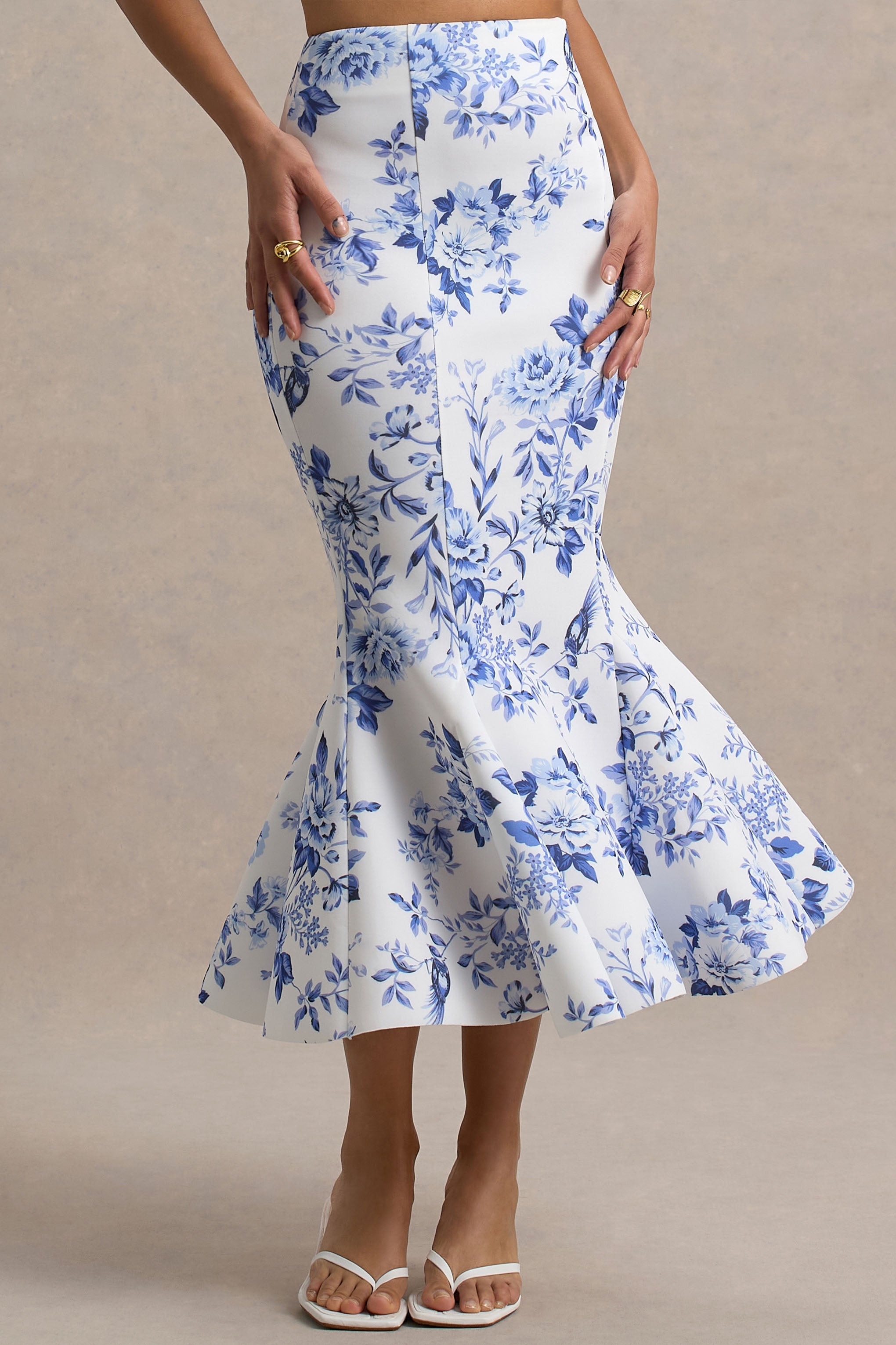 Amadea | Blue Porcelain Print Fishtail Midi Skirt – Club L London