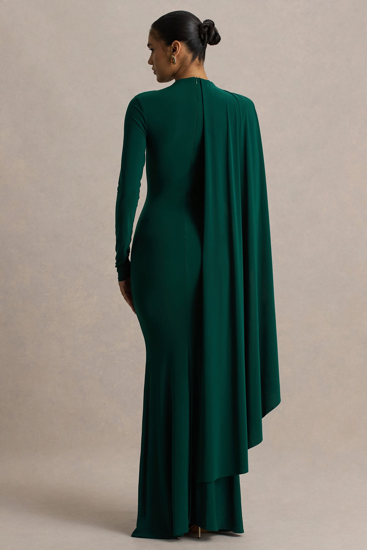 Always Bottle Green High-Neck Maxi Dress With Cape Sleeve Detail Club L London - USA Always Bottle Green High-Neck Maxi Dress With Cape Sleeve Detail Club L London - USA