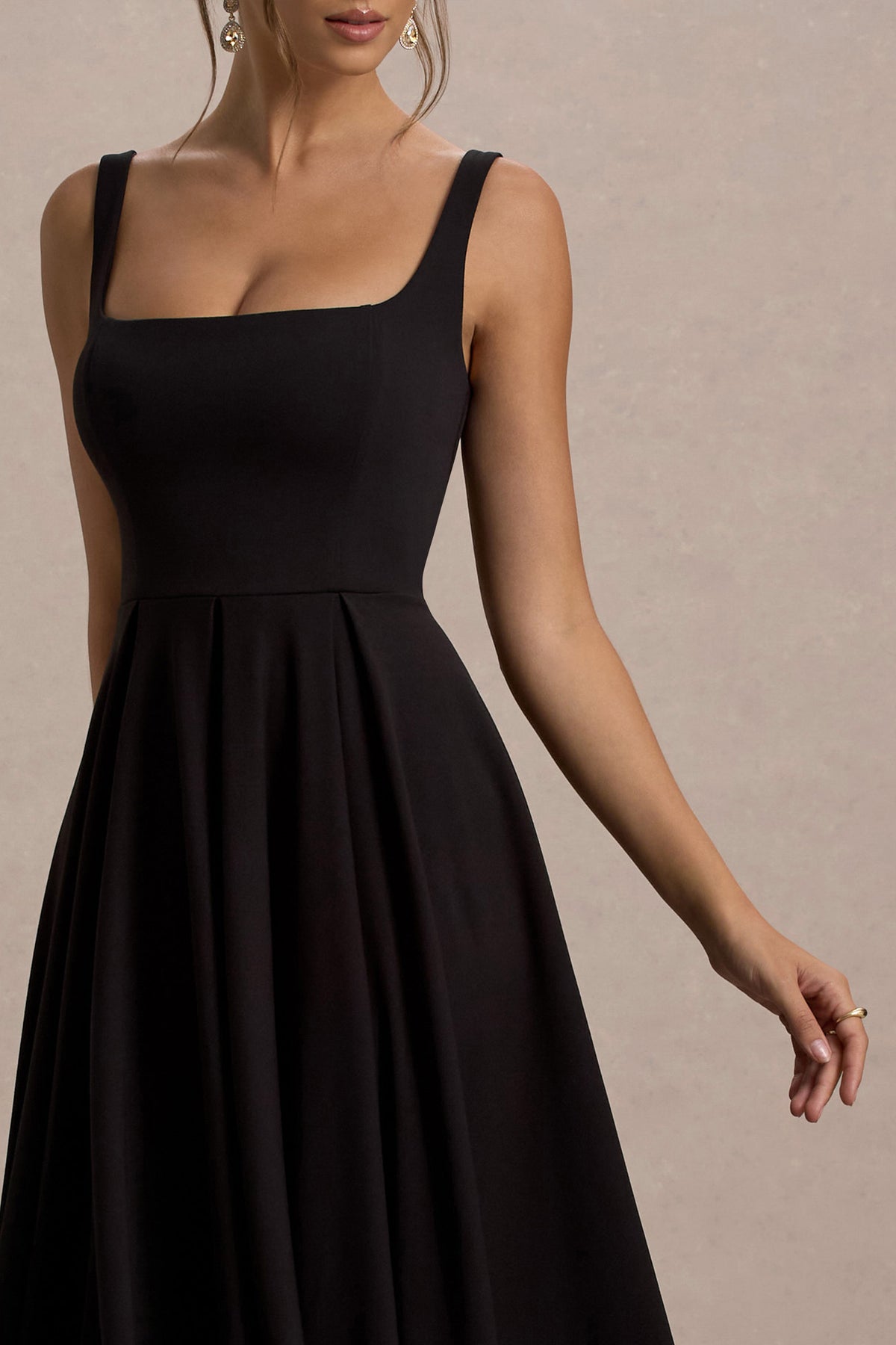 Parina Black Strappy Volume-Hem Midi Dress Club L London - USA Parina Black Strappy Volume-Hem Midi Dress Club L London - USA