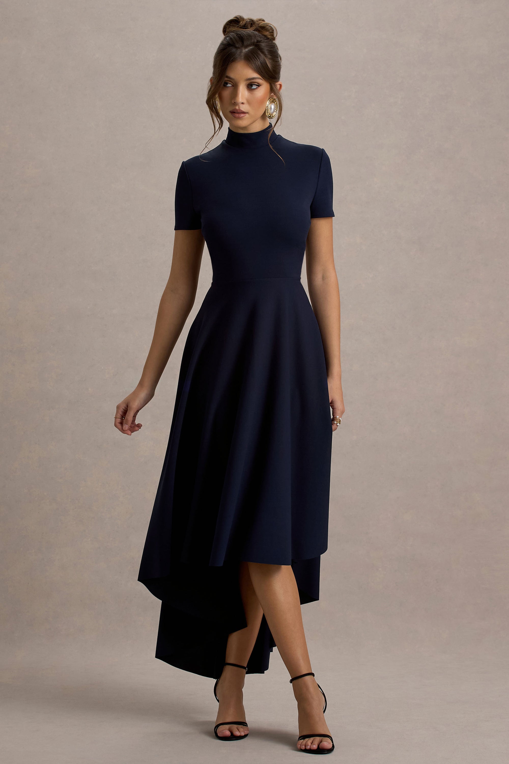 high low midi dress Ever-Pretty Amber Bloom Print Floral for Fall Wedding Guests Crafted from our premium scuba crepe in a rich navy hue Women's High Low Midi Dresses