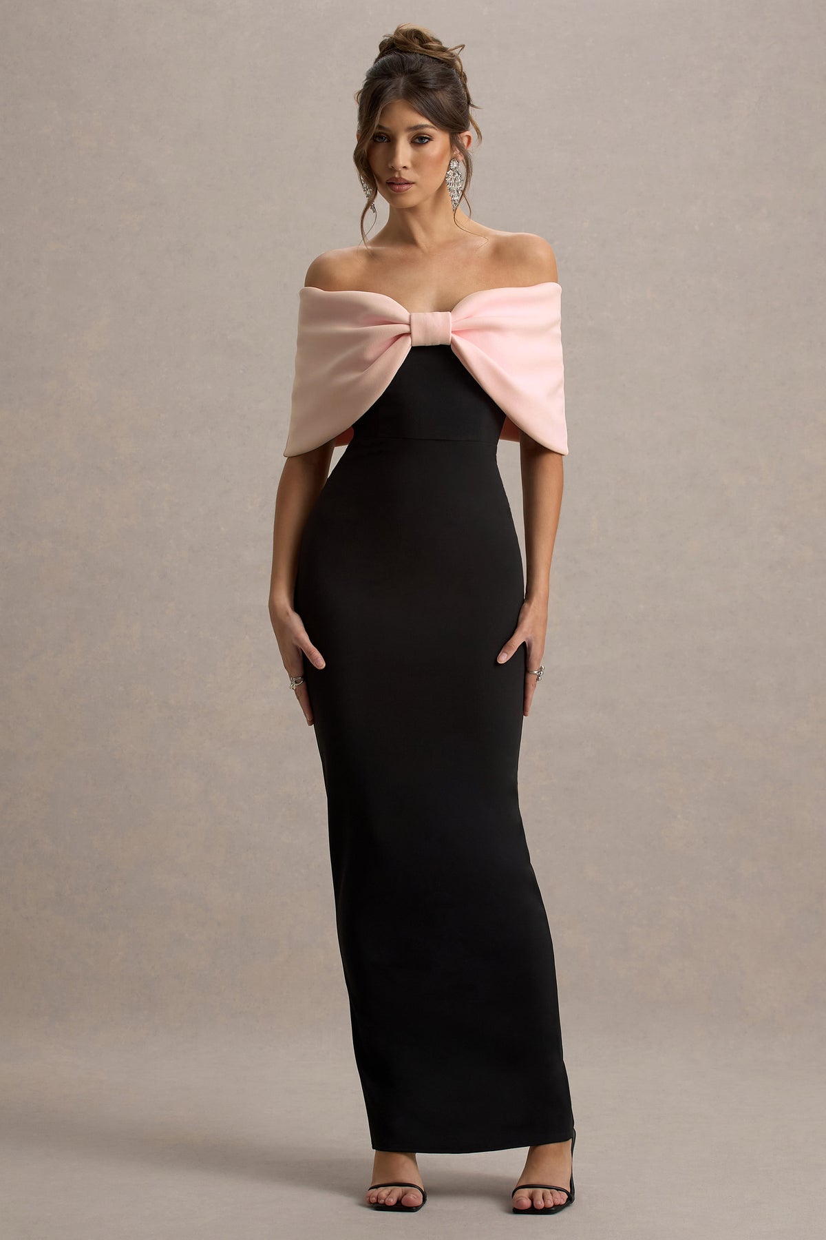 Cornelia | Pink & Black Strapless Maxi Dress With Oversized Bow - UK 10 ROSE QUARTZ AND Black Cornelia | Pink & Black Strapless Maxi Dress With Oversized Bow - UK 10 ROSE QUARTZ AND Black