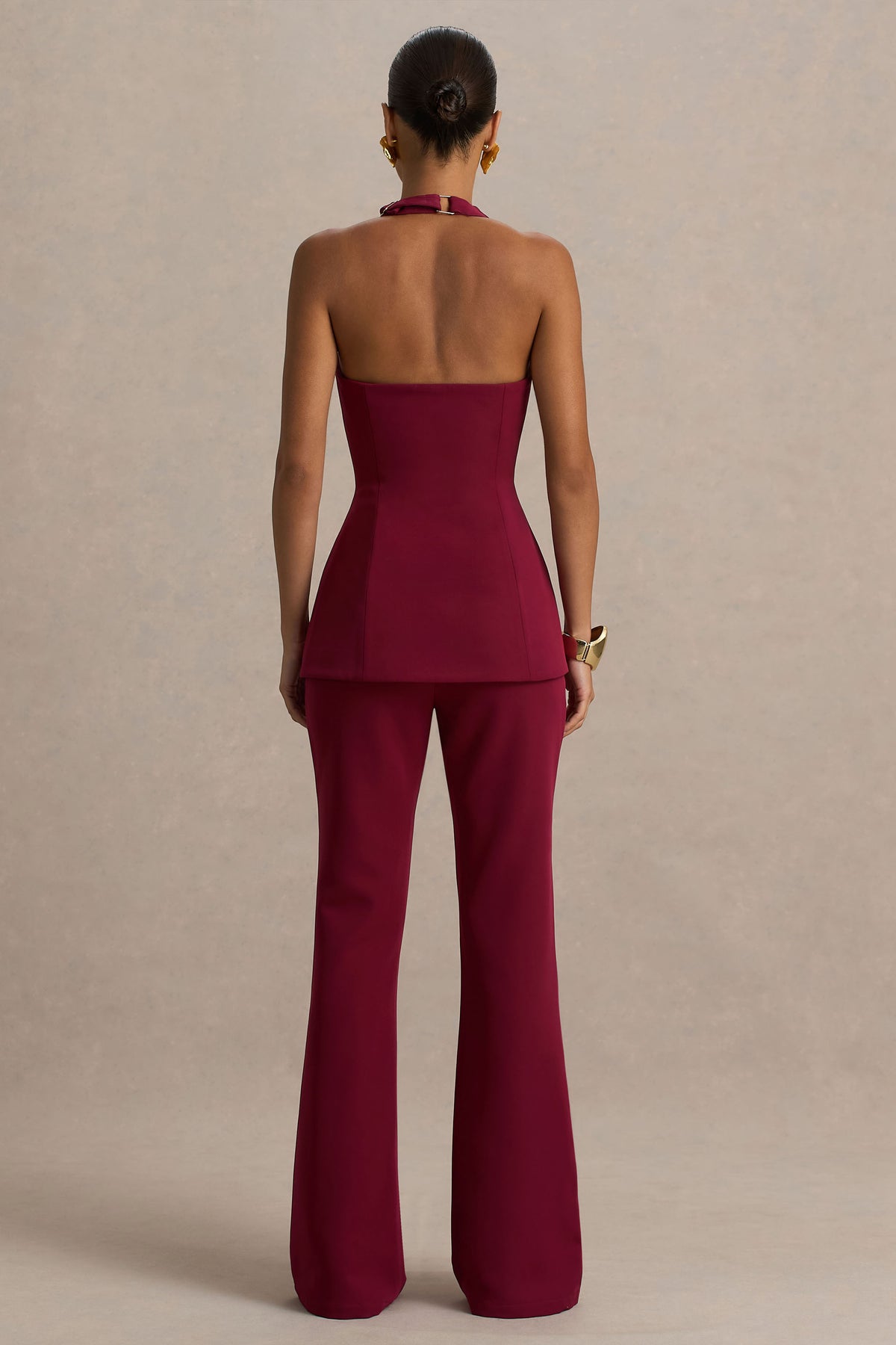 Carina Burgundy Flared-Leg Tailored Trousers Club L London - USA Carina Burgundy Flared-Leg Tailored Trousers Club L London - USA