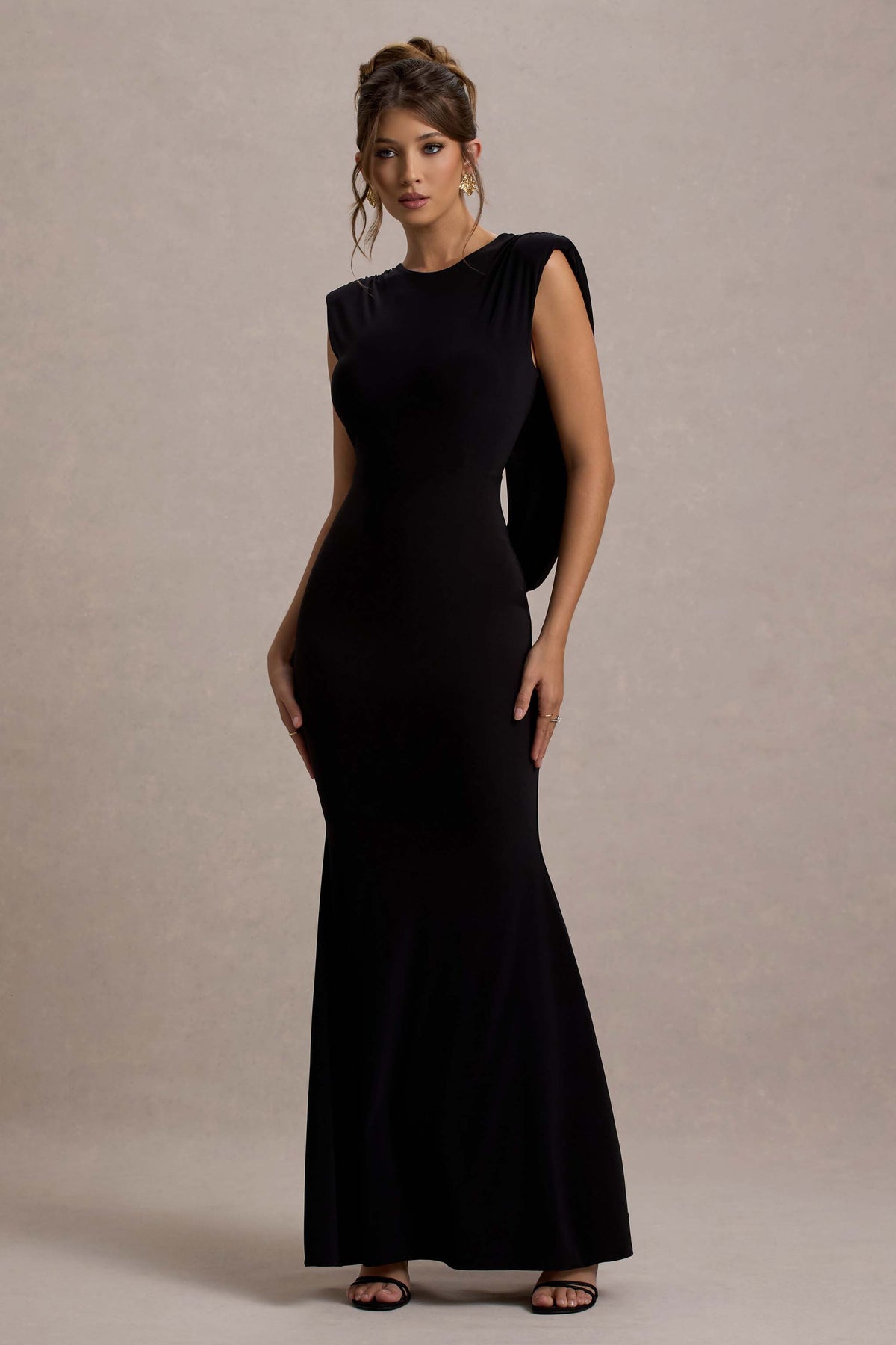 To The Moon Black Cowl-Back Maxi Dress Club L London - USA To The Moon Black Cowl-Back Maxi Dress Club L London - USA