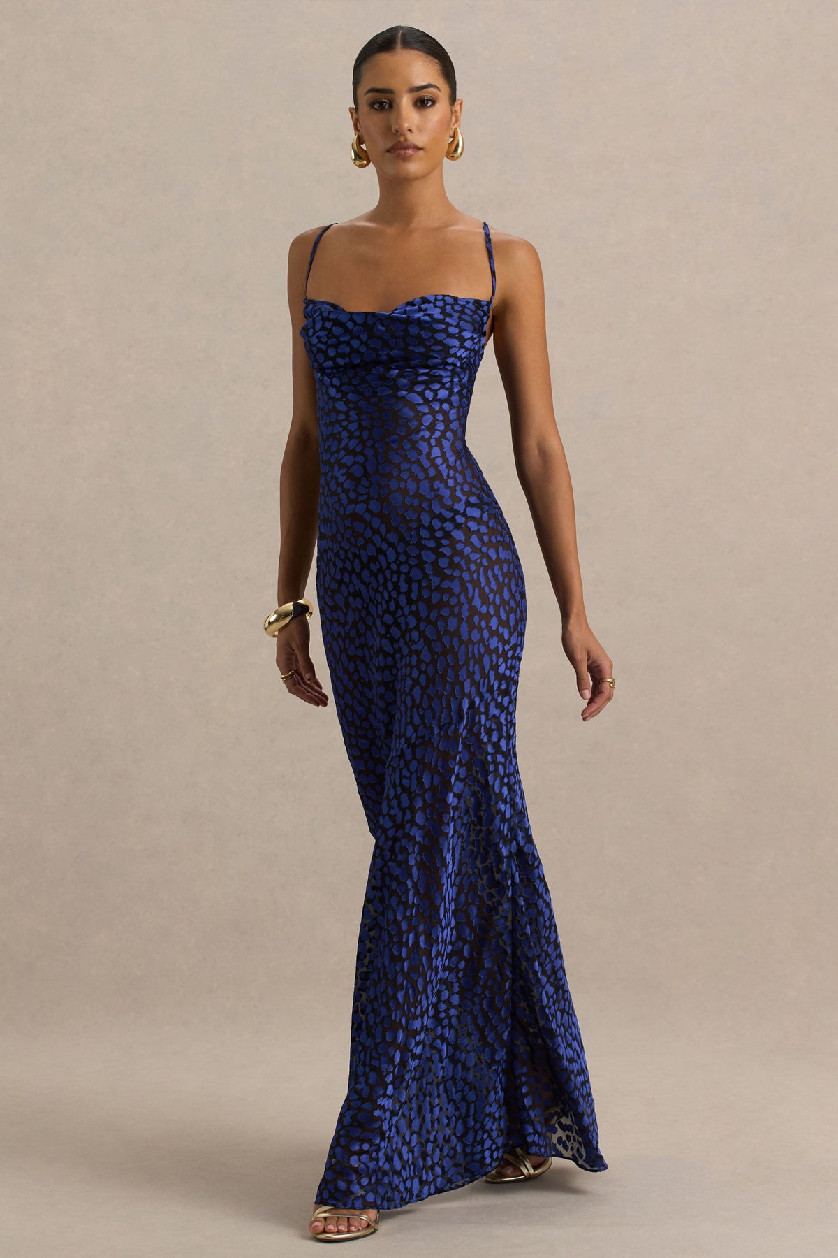 Marya | BLUE Leopard Print Cowl-Neck Slip-Maxi Dress Marya | BLUE Leopard Print Cowl-Neck Slip-Maxi Dress
