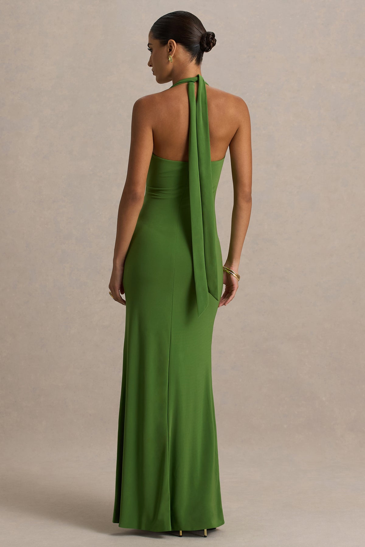 Hera Green Extreme Plunge Maxi Dress With Ruched Detail Club L London - USA Hera Green Extreme Plunge Maxi Dress With Ruched Detail Club L London - USA