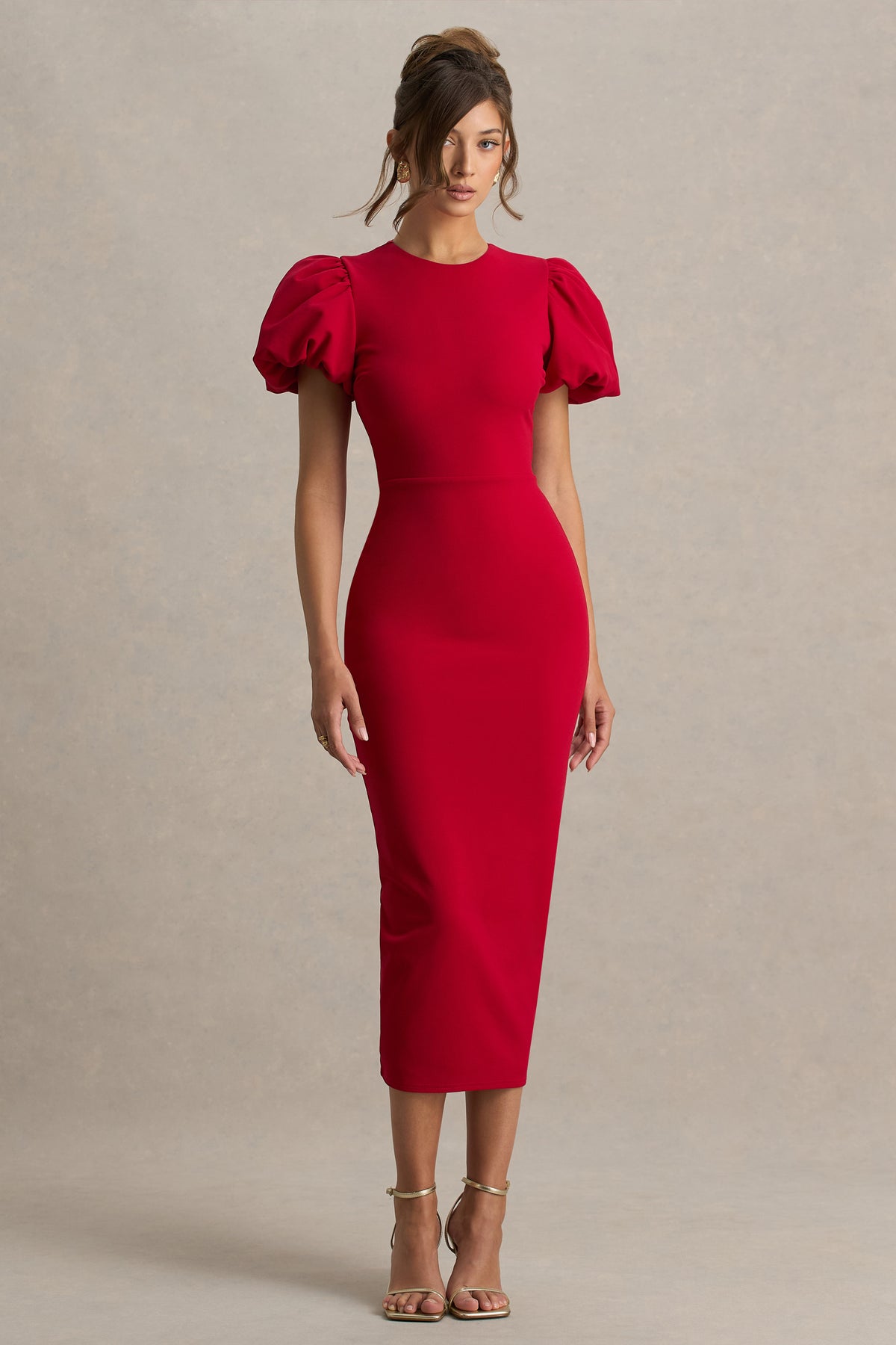 Dakota | Red Puff-Sleeve Midi Dress - UK 8 Red Dakota | Red Puff-Sleeve Midi Dress - UK 8 Red