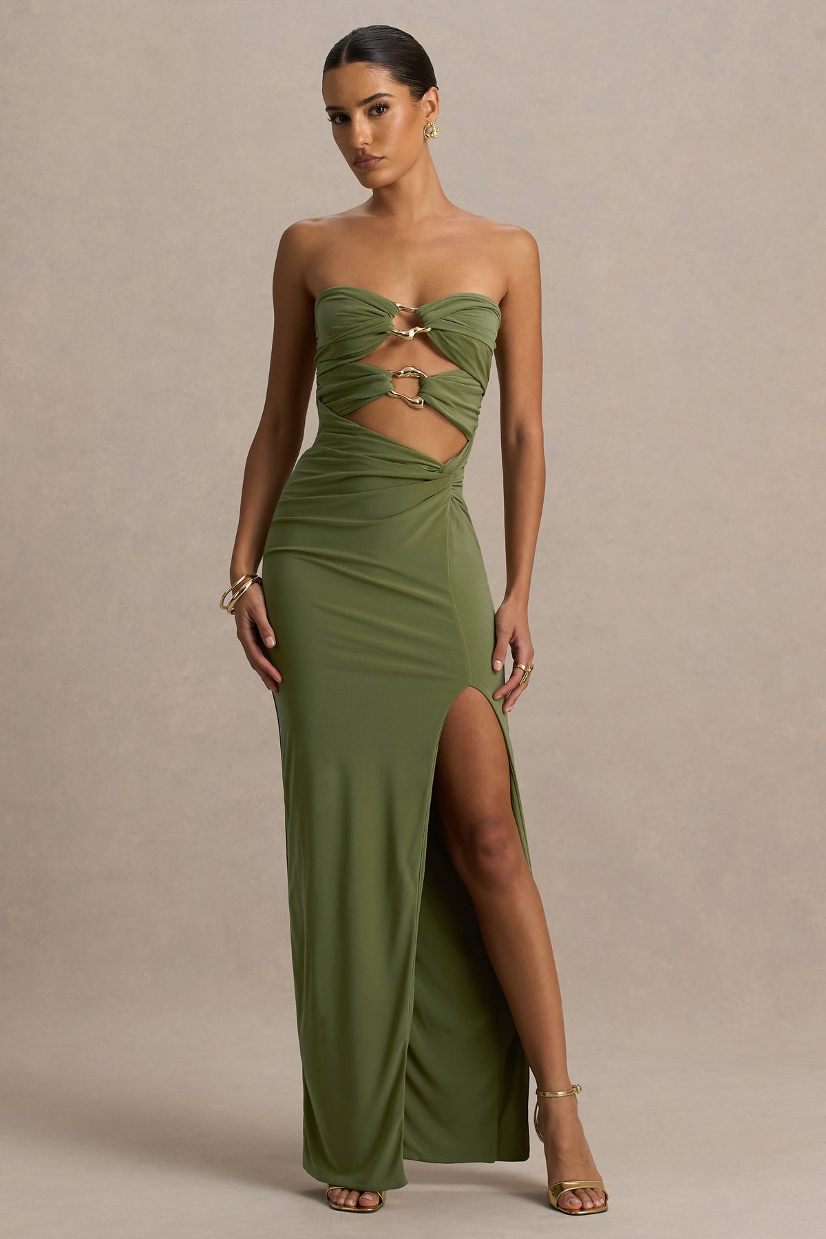 Laviza | Olive Strapless Cut-Out Wrap Maxi Dress - UK 14 Olive Laviza | Olive Strapless Cut-Out Wrap Maxi Dress - UK 14 Olive