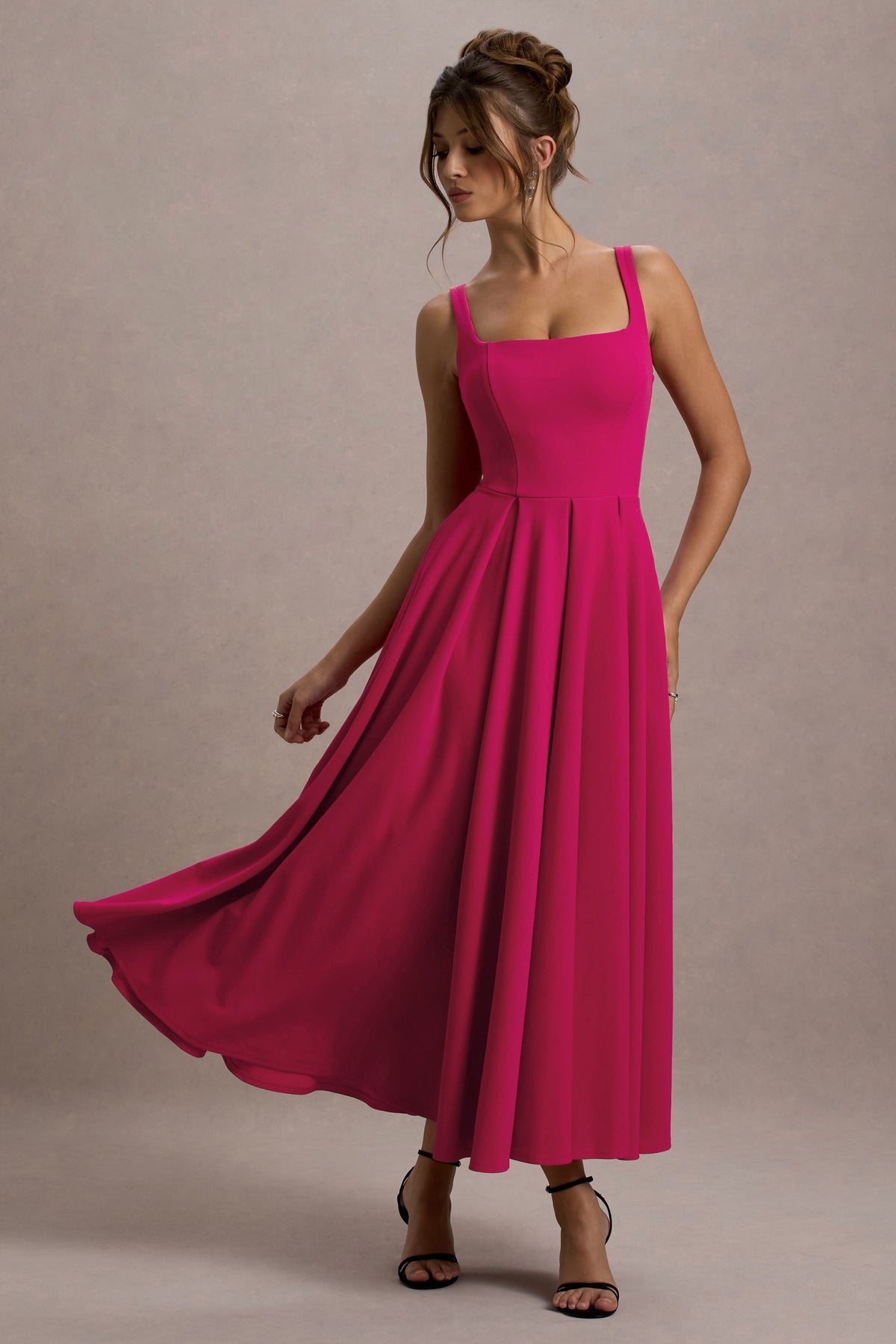 Parina | Hot Pink Strappy Volume-Hem Maxi Dress
