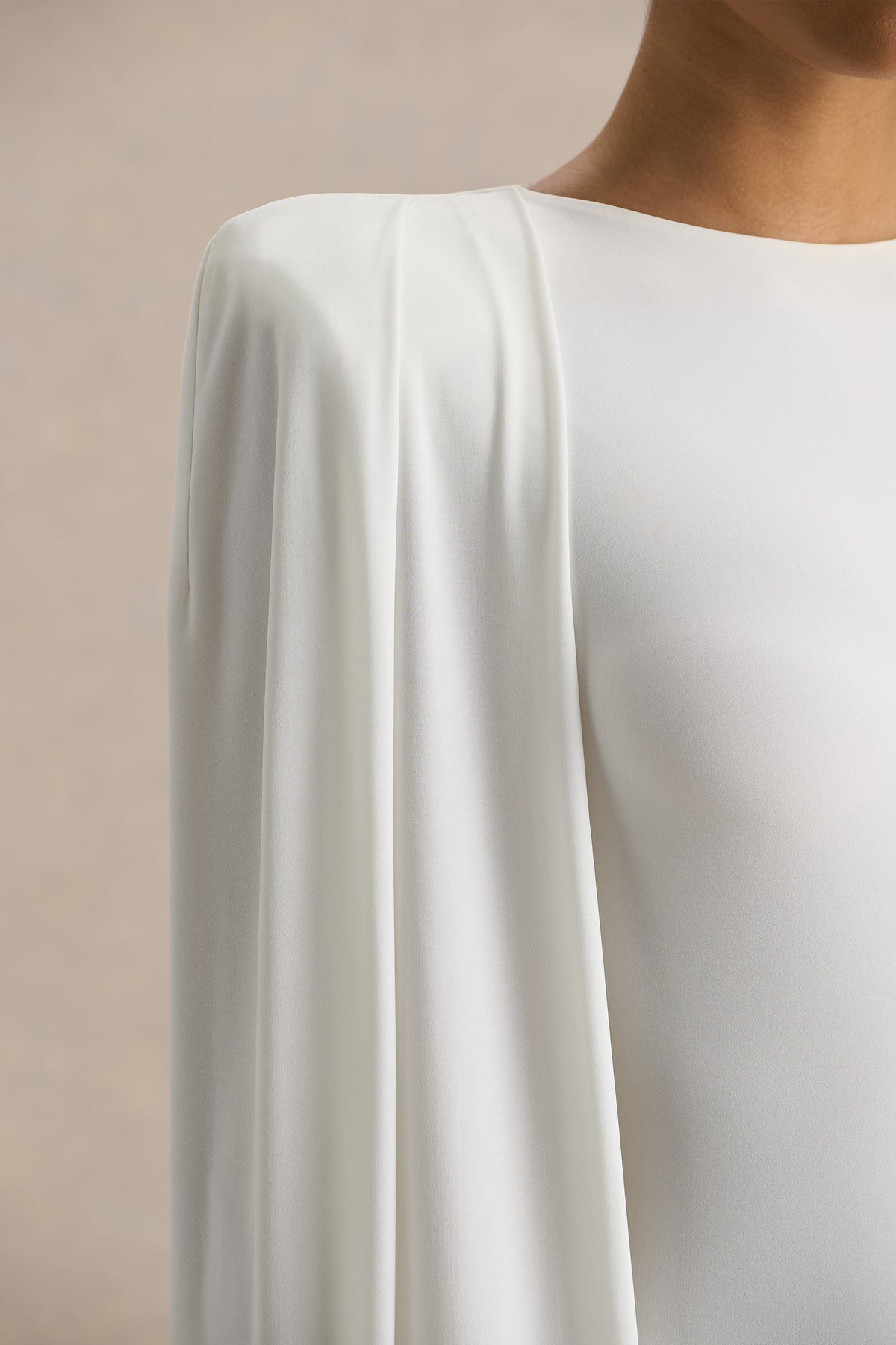 Mimi | White Slashed-Neck Maxi Dress With Cape Sleeve Detail Mimi | White Slashed-Neck Maxi Dress With Cape Sleeve Detail