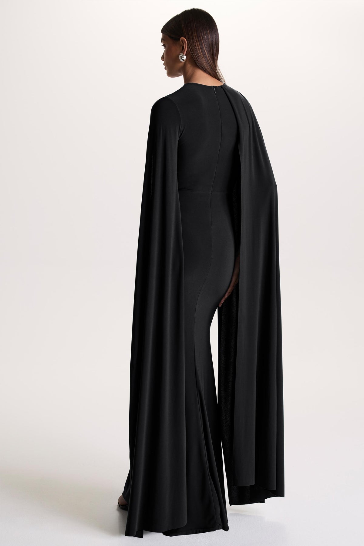 Magdelena Black Asymmetric Cape Maxi Dress – Club L London - USA