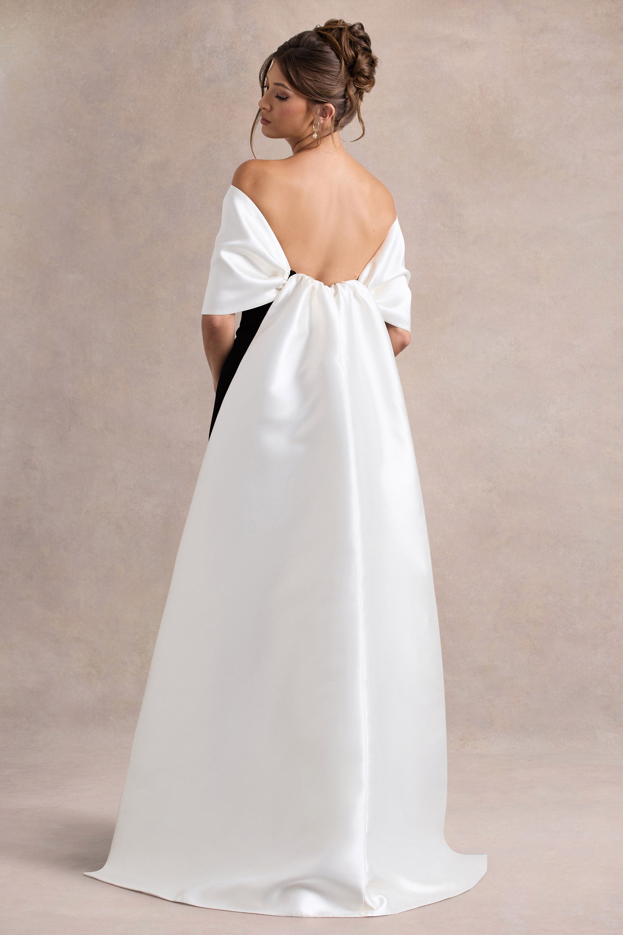 Wanting More | Black & White Satin Cape Maxi Dress With Oversized