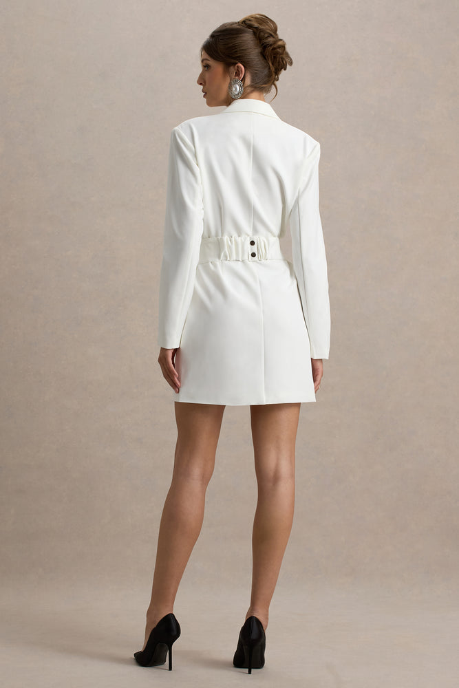 Prized | White Tailored Blazer Mini Dress with Bow US 4 / White Prized White Tailored Blazer Mini Dress With Bow – Club L London - USA