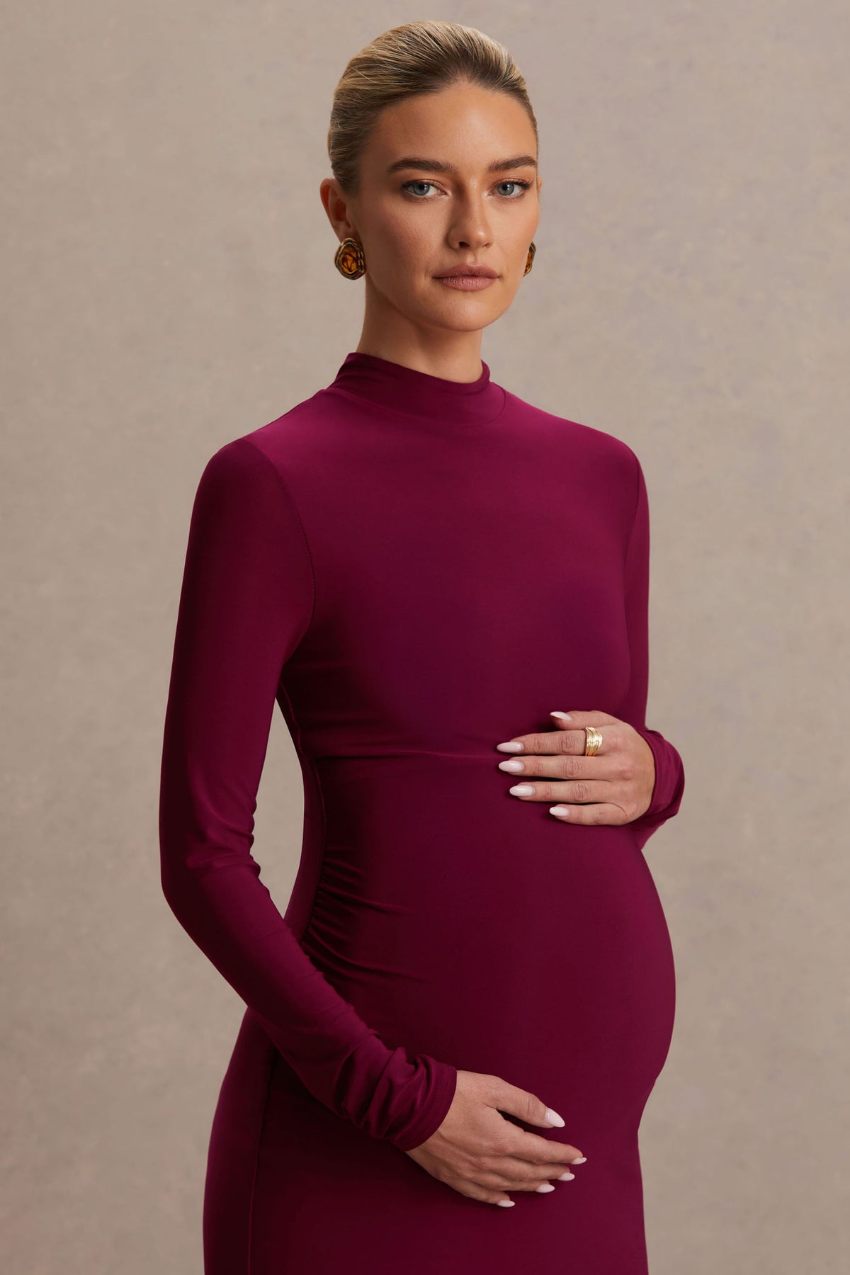 Alejandra | Burgundy Maternity Long Sleeve High Neck Maxi Dress - UK 16 Burgundy Alejandra | Burgundy Maternity Long Sleeve High Neck Maxi Dress - UK 16 Burgundy