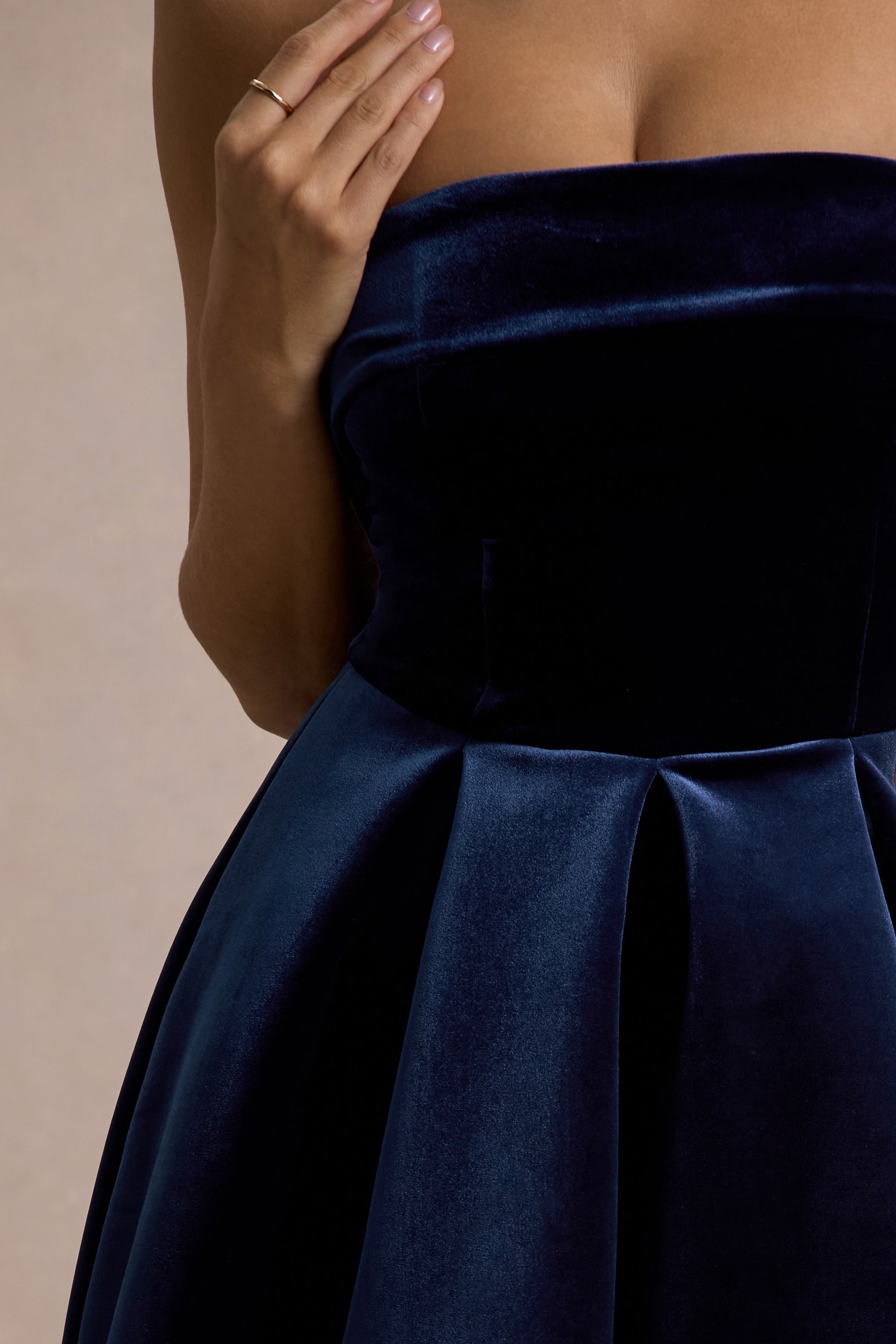 navy blue velvet strapless dress Navy Blue Velvet Dress - Tie-Front Dress - Strapless Maxi Dress