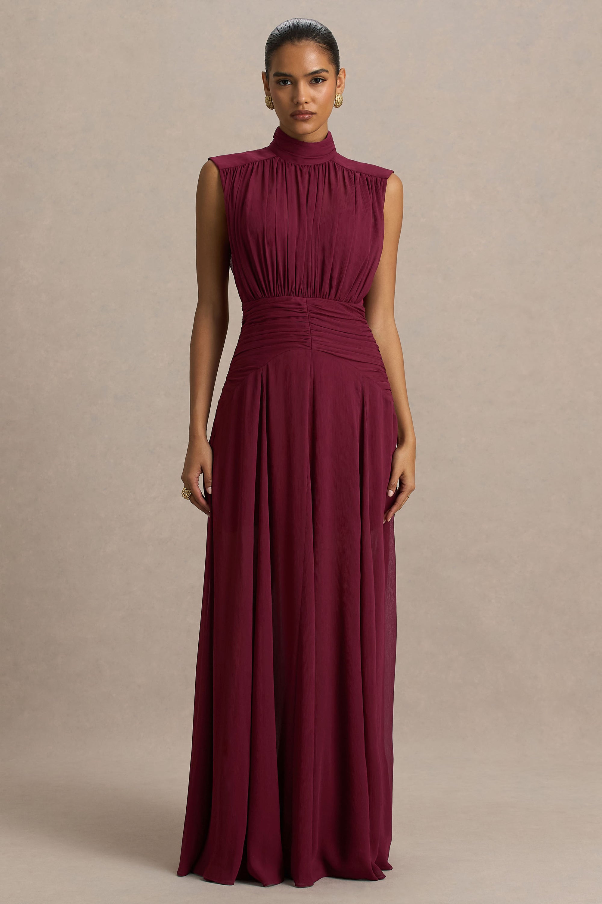 high neck burgundy prom dress Sexy Deep V Neck Tulle High Slit Burgundy Prom Dress Evening Dress Custom Size / As Picture