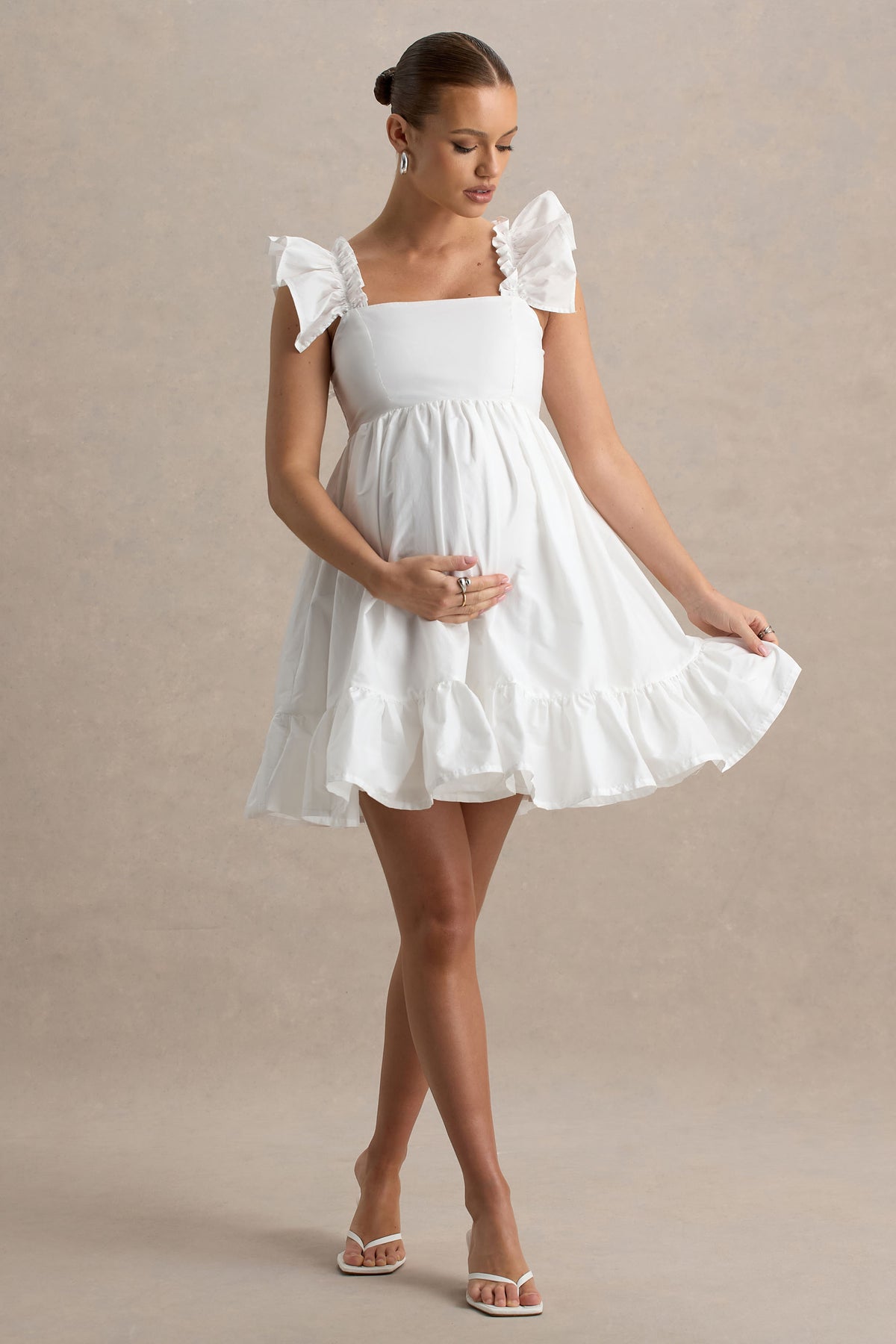 Dolly Daze White Ruffle Sleeve Babydoll Maternity Mini Dress – Club L London Dolly Daze White Ruffle Sleeve Babydoll Maternity Mini Dress – Club L London