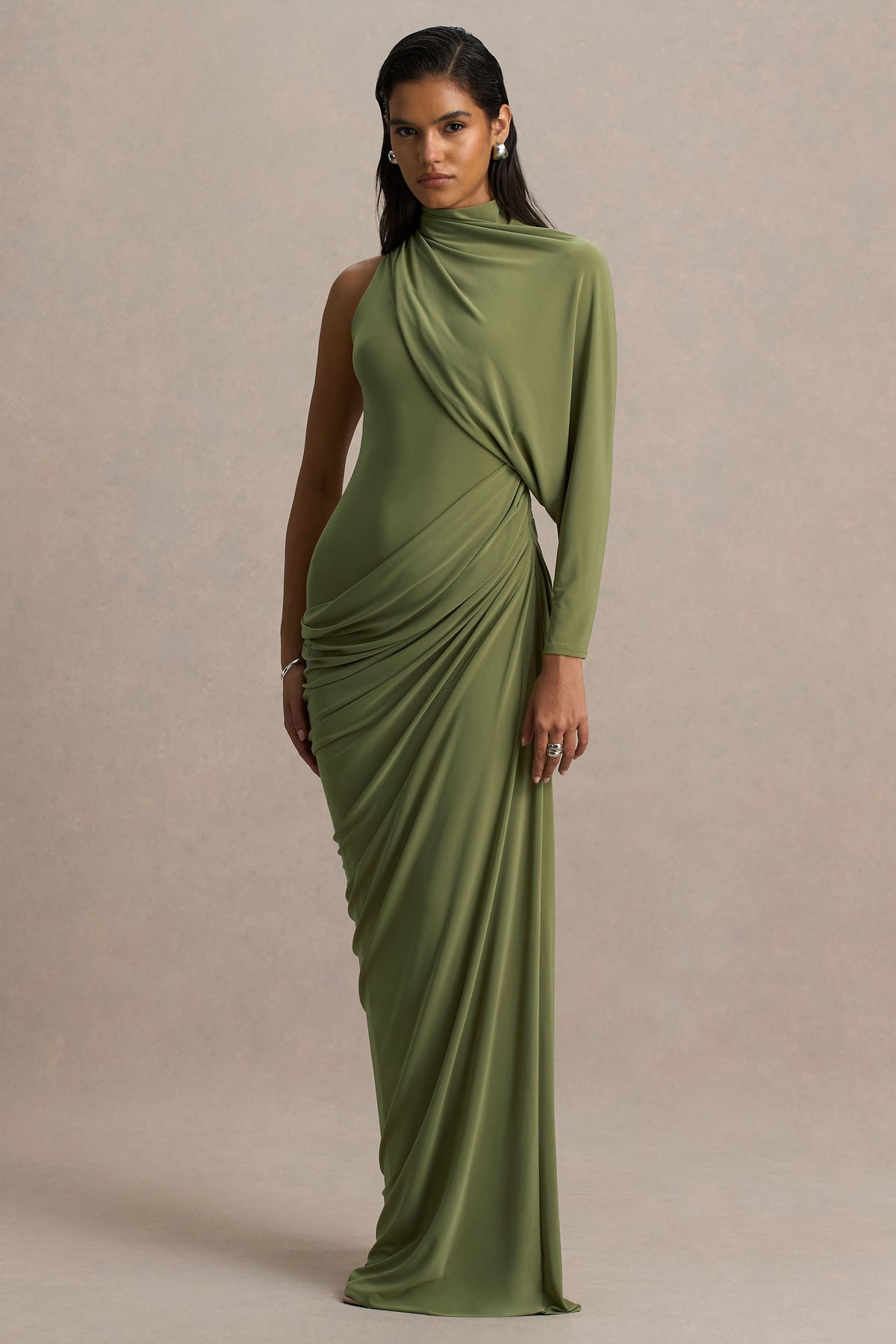 Aphra Green High-Neck Maxi Dress With Cape-Sleeve Club L London - USA Aphra Green High-Neck Maxi Dress With Cape-Sleeve Club L London - USA