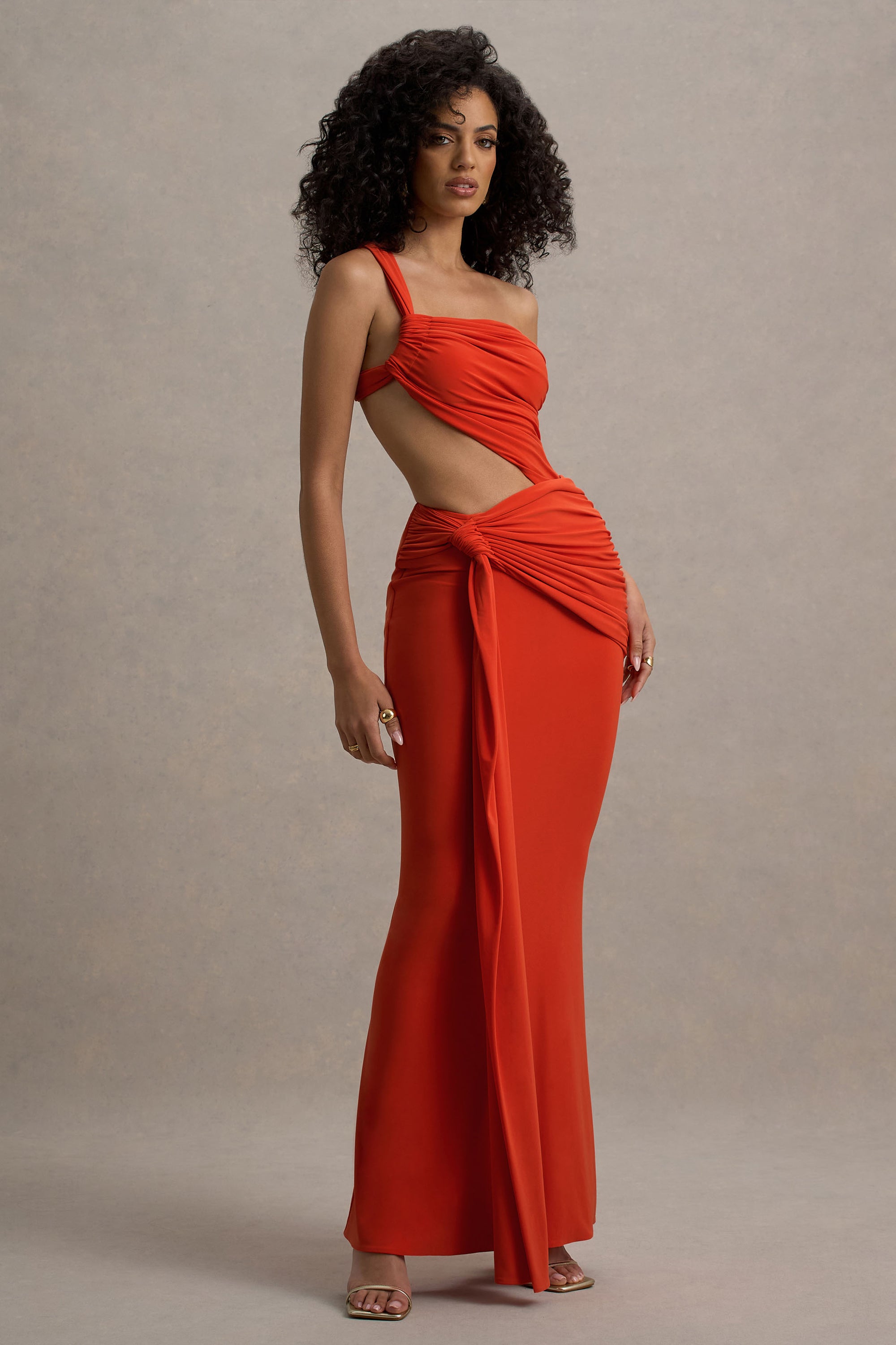 Giovanna | Orange Asymmetric Maxi Dress With Wrap Skirt – Club L London