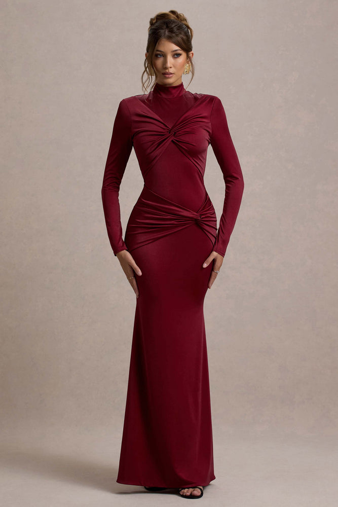 オールインワン・サロペット The Attico Burgundy Draped Mini Dress With Long Sleeves The Attico Burgundy Draped Dress With Long Sleeves | THE LIST