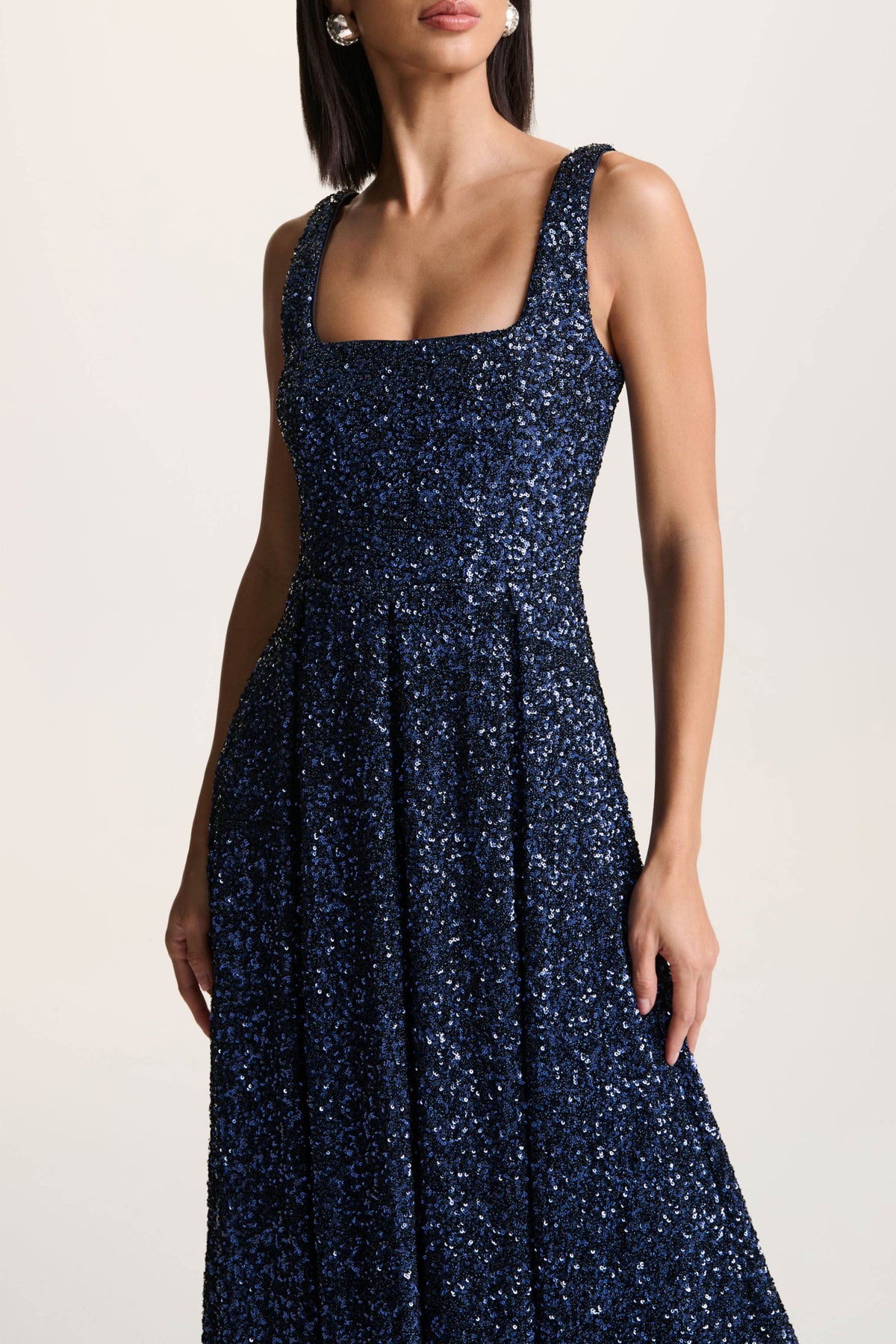 Lima | Navy Sequin Square-Neck A-Line Midi Dress - UK 12 Navy Lima | Navy Sequin Square-Neck A-Line Midi Dress - UK 12 Navy