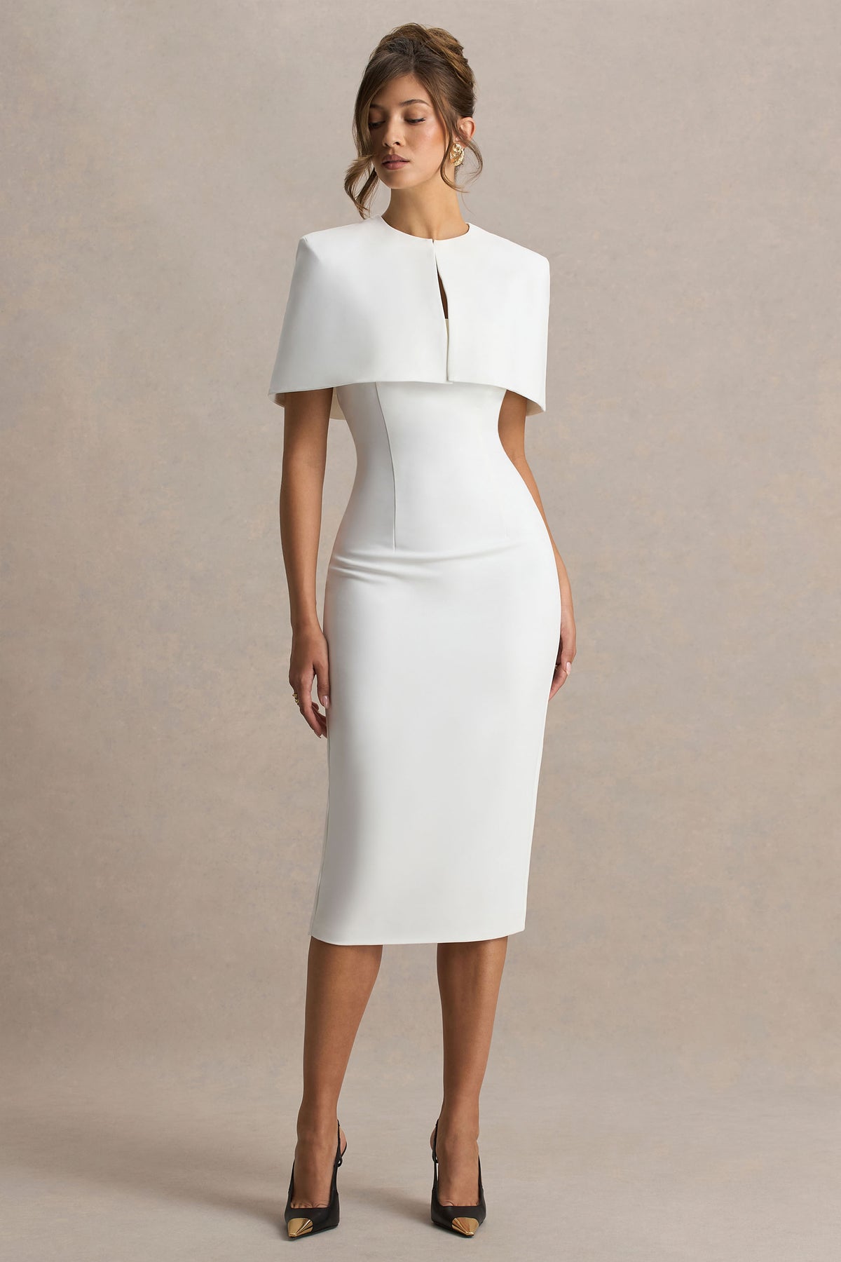 Baylor White Midi-Dress With Removable Cape Club L London - USA Baylor White Midi-Dress With Removable Cape Club L London - USA