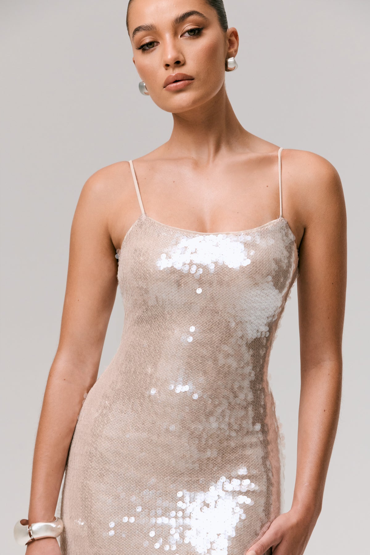 Vermont Nude Sequin Square-Neck Maxi Dress Club L London - USA Vermont Nude Sequin Square-Neck Maxi Dress Club L London - USA