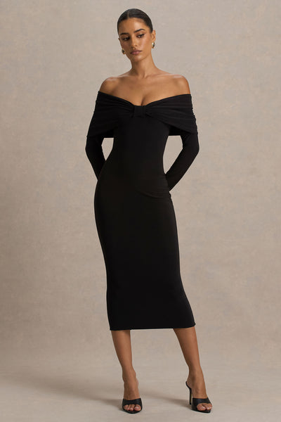 black off the shoulder midi dress Asymmetric Off-Shoulder Loveiss This garment fits true to size Eloise Off Shoulder Body Sculpting