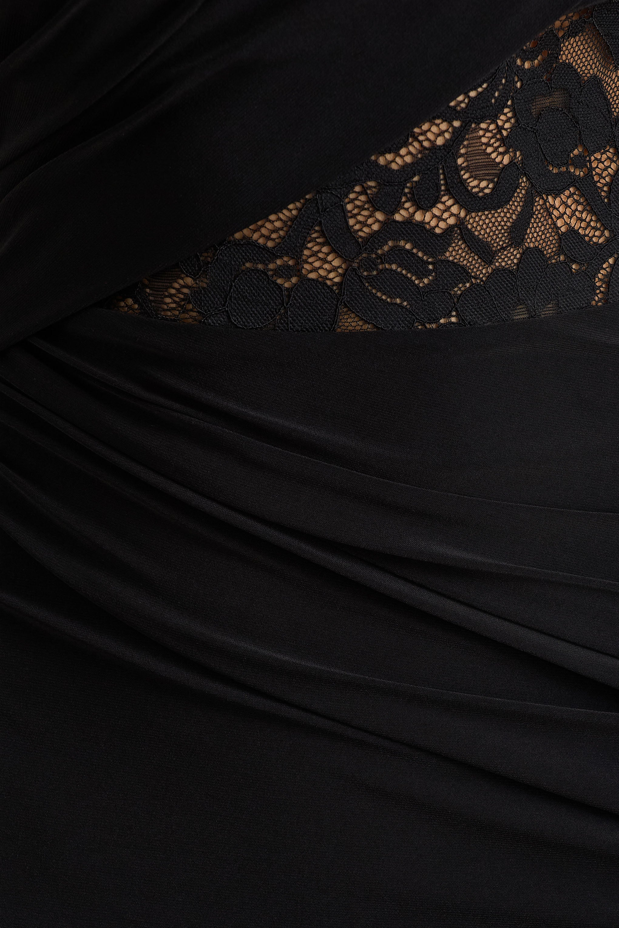 Melody | Black Asymmetric-Neck Maxi Dress With Lace Detailing And