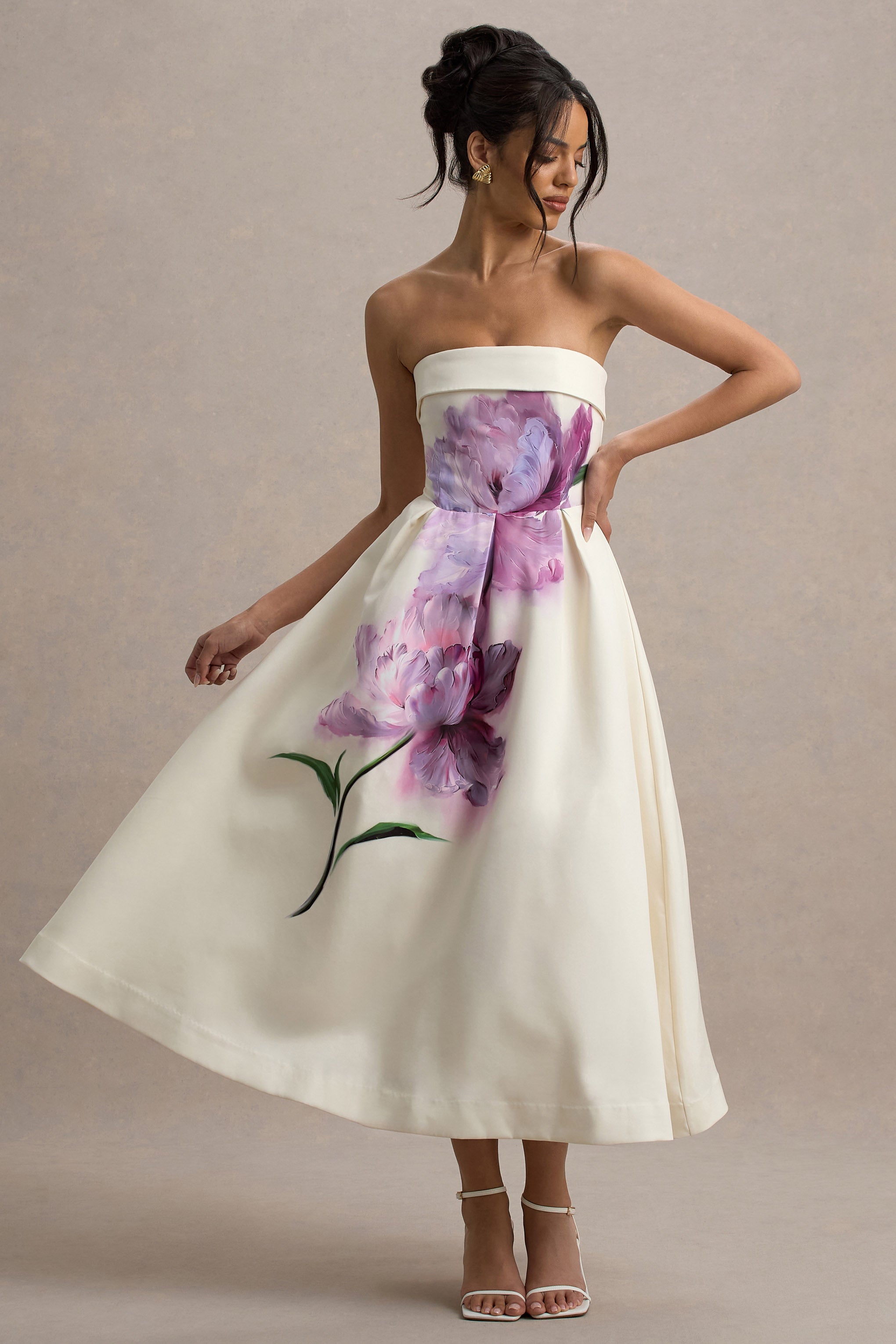 Annalise | Peony Floral Print Bandeau Skater Midi Dress – Club L