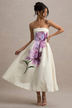 Annalise Peony Floral Print Bandeau Skater Midi Dress – Club L London