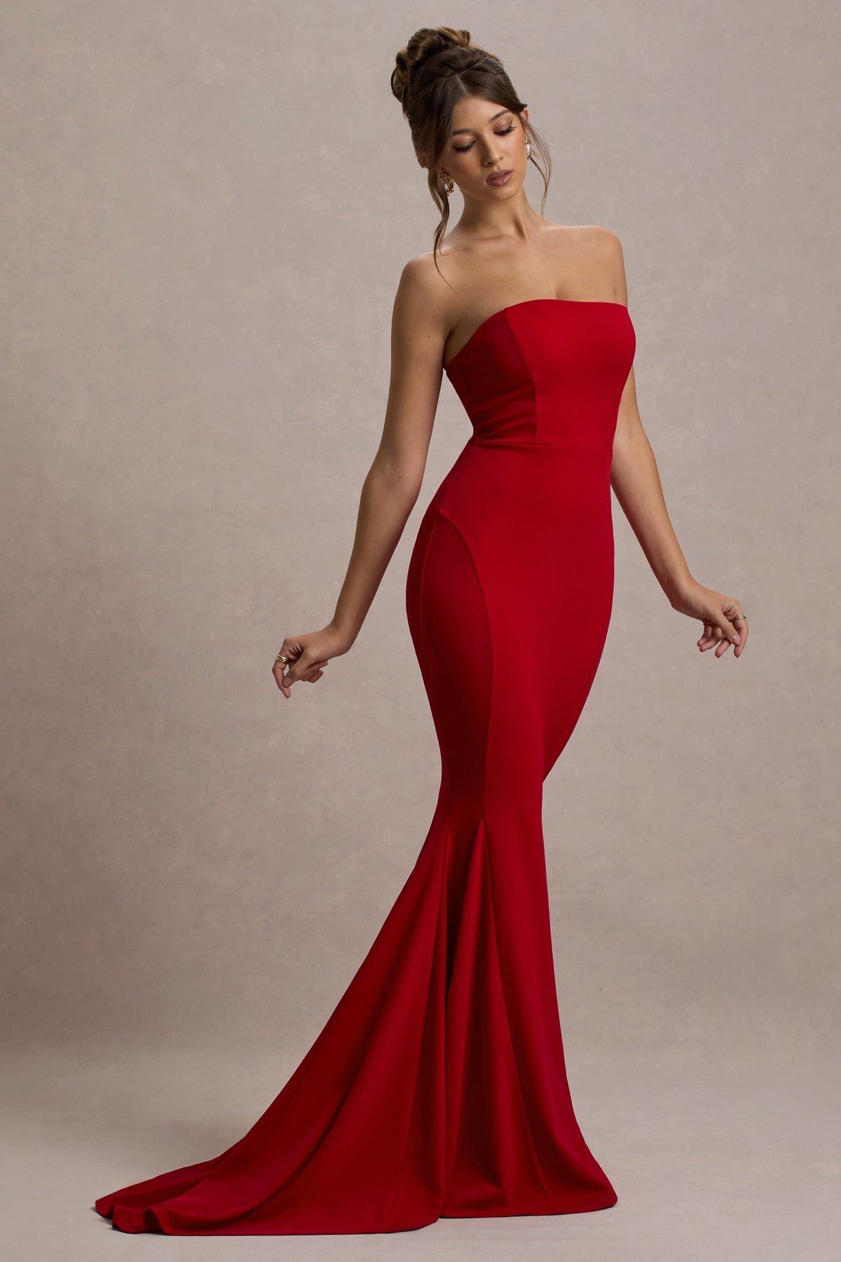Impress Me Red Strapless Bandeau Fishtail Maxi Dress Club L London - USA Impress Me Red Strapless Bandeau Fishtail Maxi Dress Club L London - USA