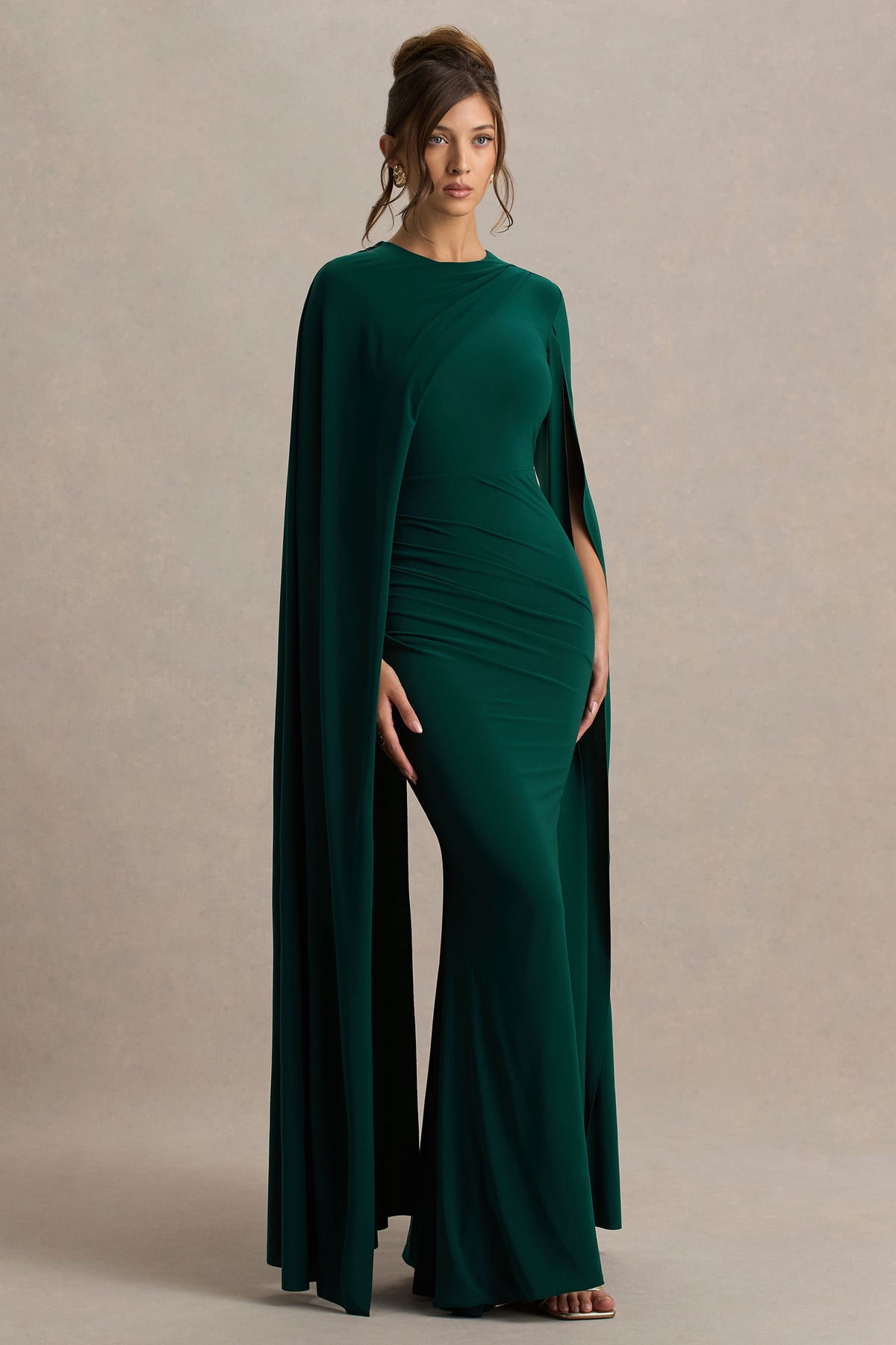 Magdelena | Bottle Green Asymmetric Cape Maxi Dress US 6 / Bottle Green Magdelena | Bottle Green Asymmetric Cape Maxi Dress US 6 / Bottle Green