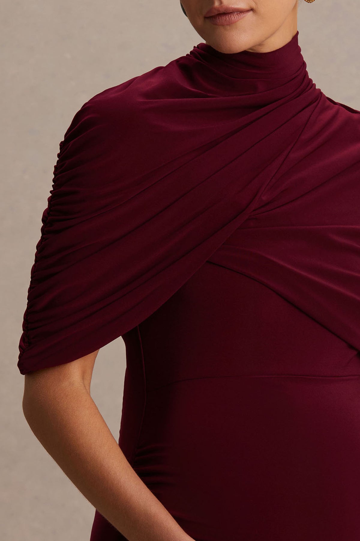 Augustina | Burgundy Maternity Midi Dress With Cape