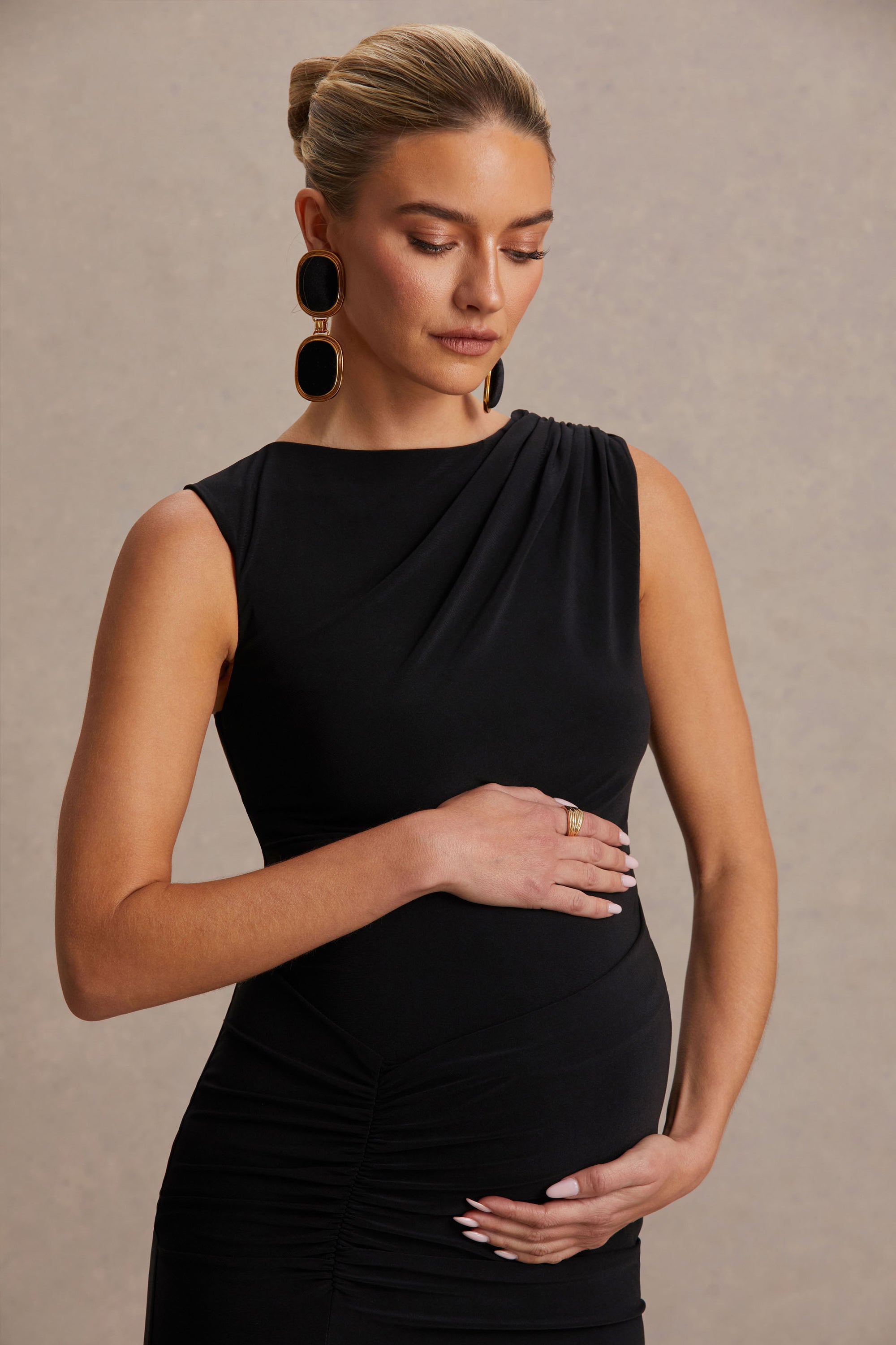 black dresses for pregnant women Azazie Allessia Stretch Satin Dress